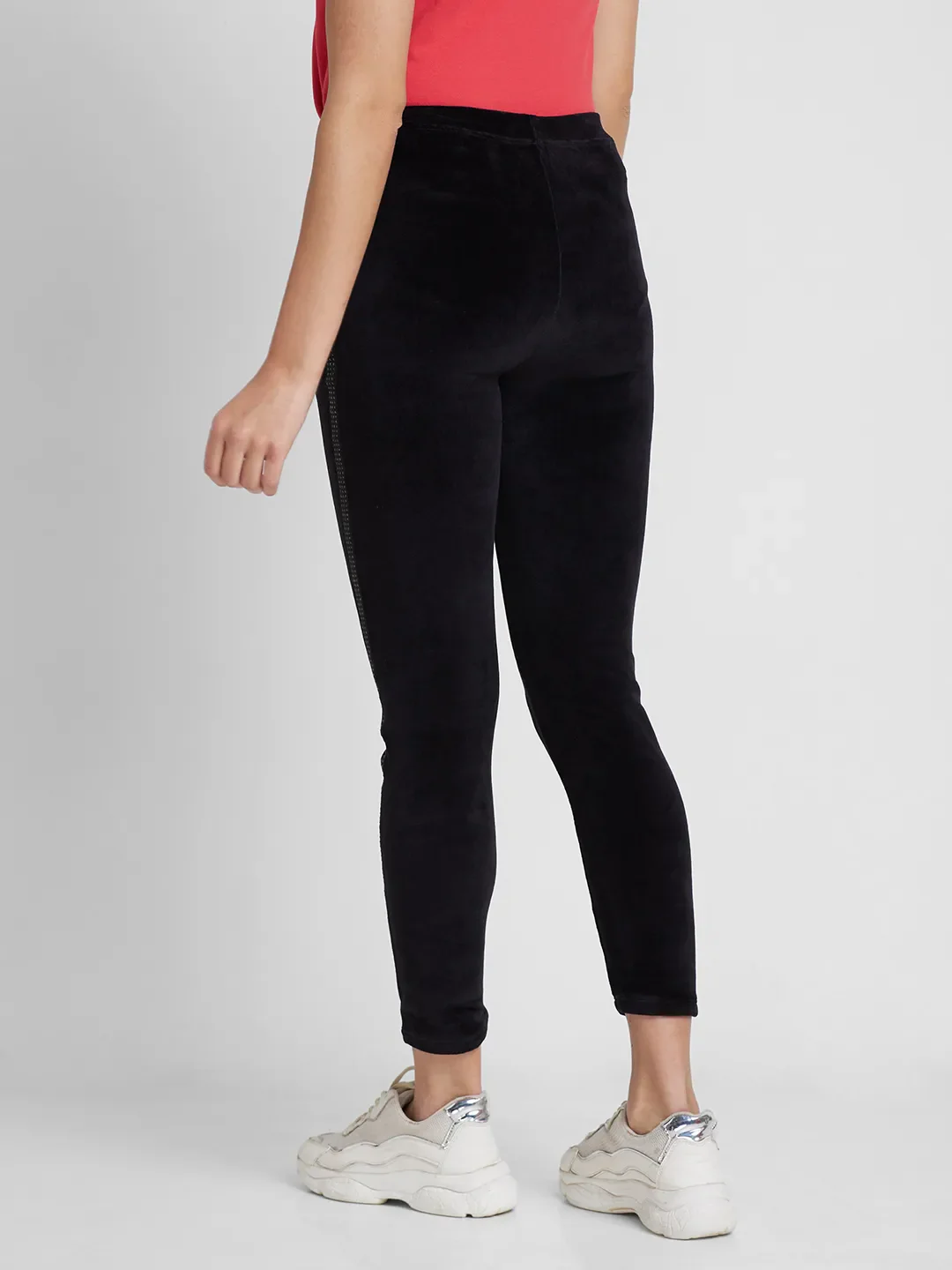 Black Slim Fit Women's Cotton Blend Leggings By Being Human Clothing - Image 3