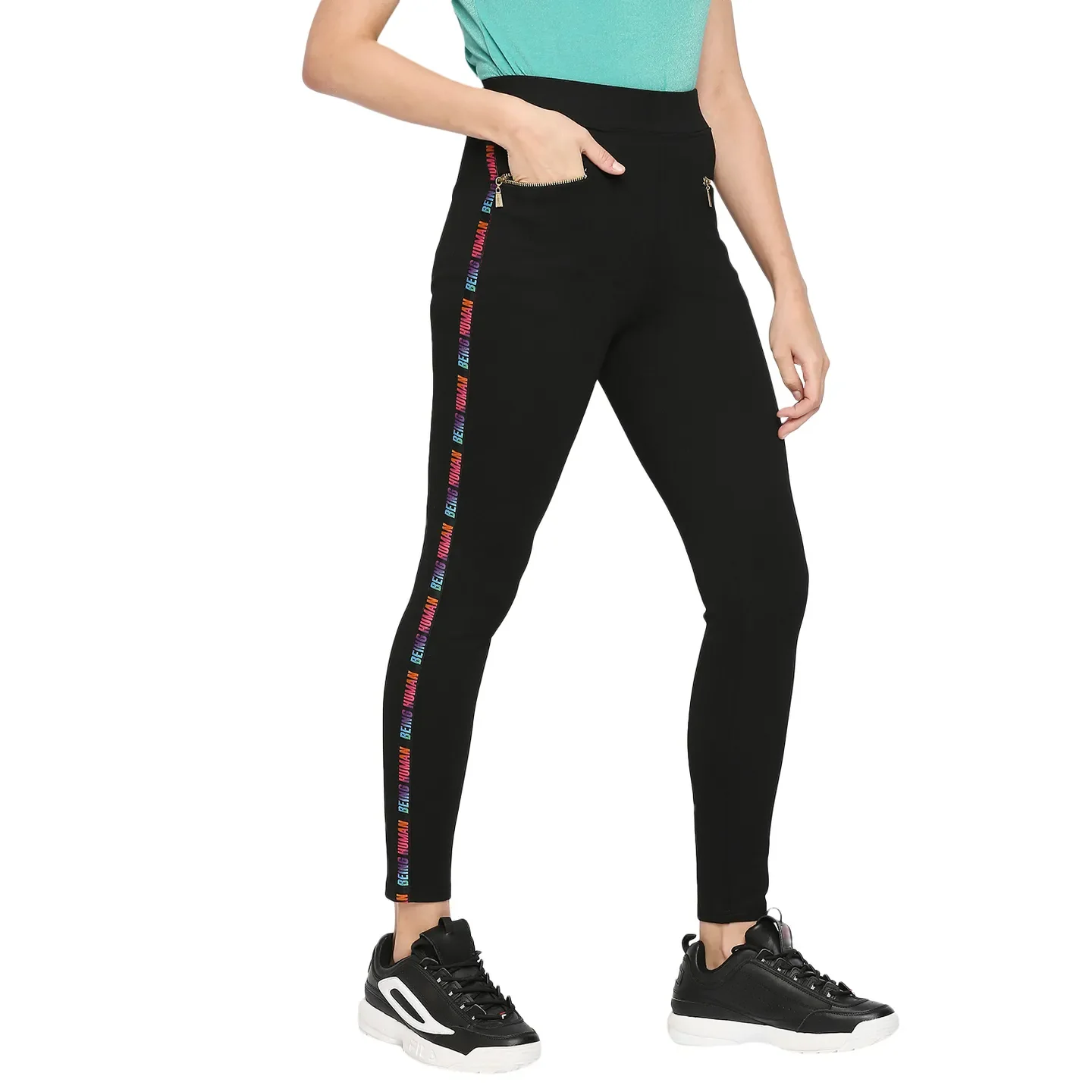 Black Slim Fit Women's Leggings By Being Human Clothing - Image 3