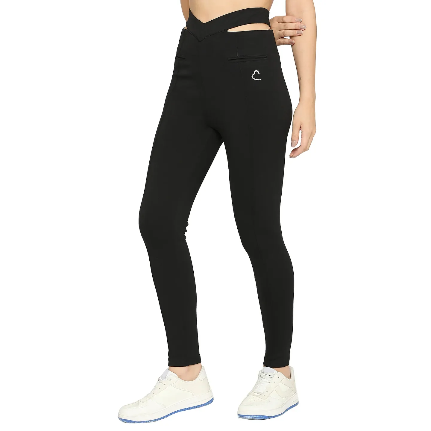 Black Slim Fit Women's Cotton Leggings By Being Human Clothing - Image 2