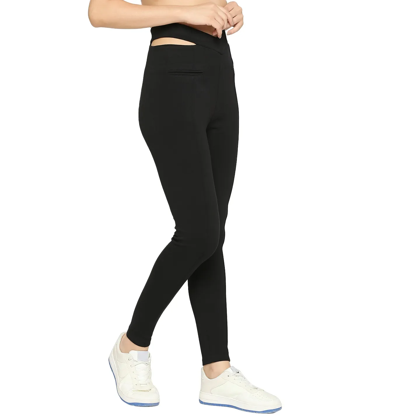 Black Slim Fit Women's Cotton Leggings By Being Human Clothing - Image 3