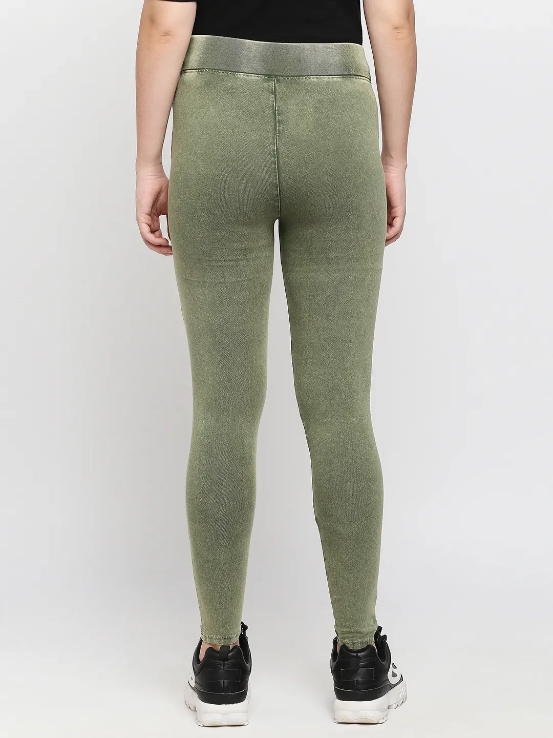 Olive Slim Fit Women's Cotton Leggings By Being Human Clothing - Image 4