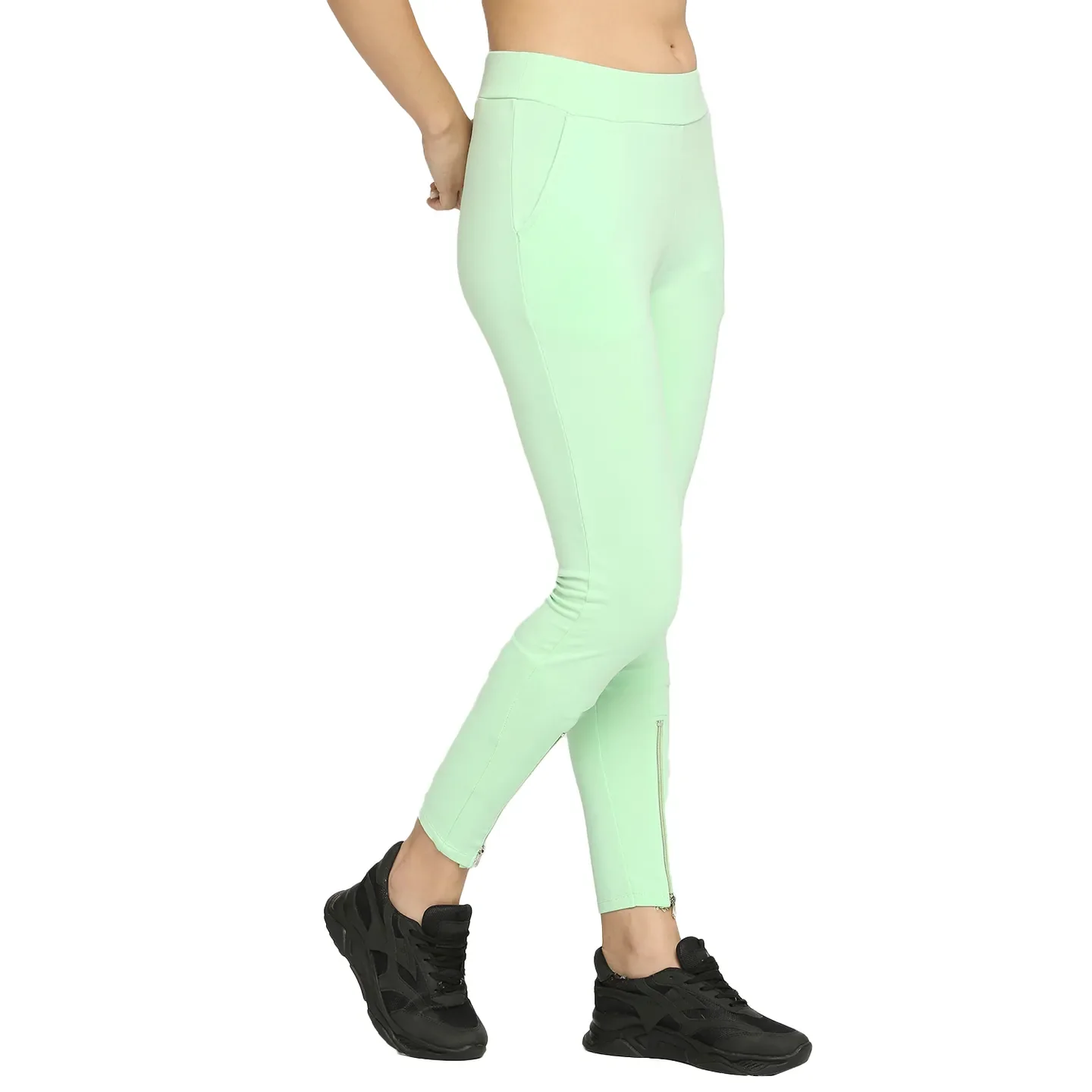 Green Slim Fit Women's Cotton Leggings By Being Human Clothing - Image 3