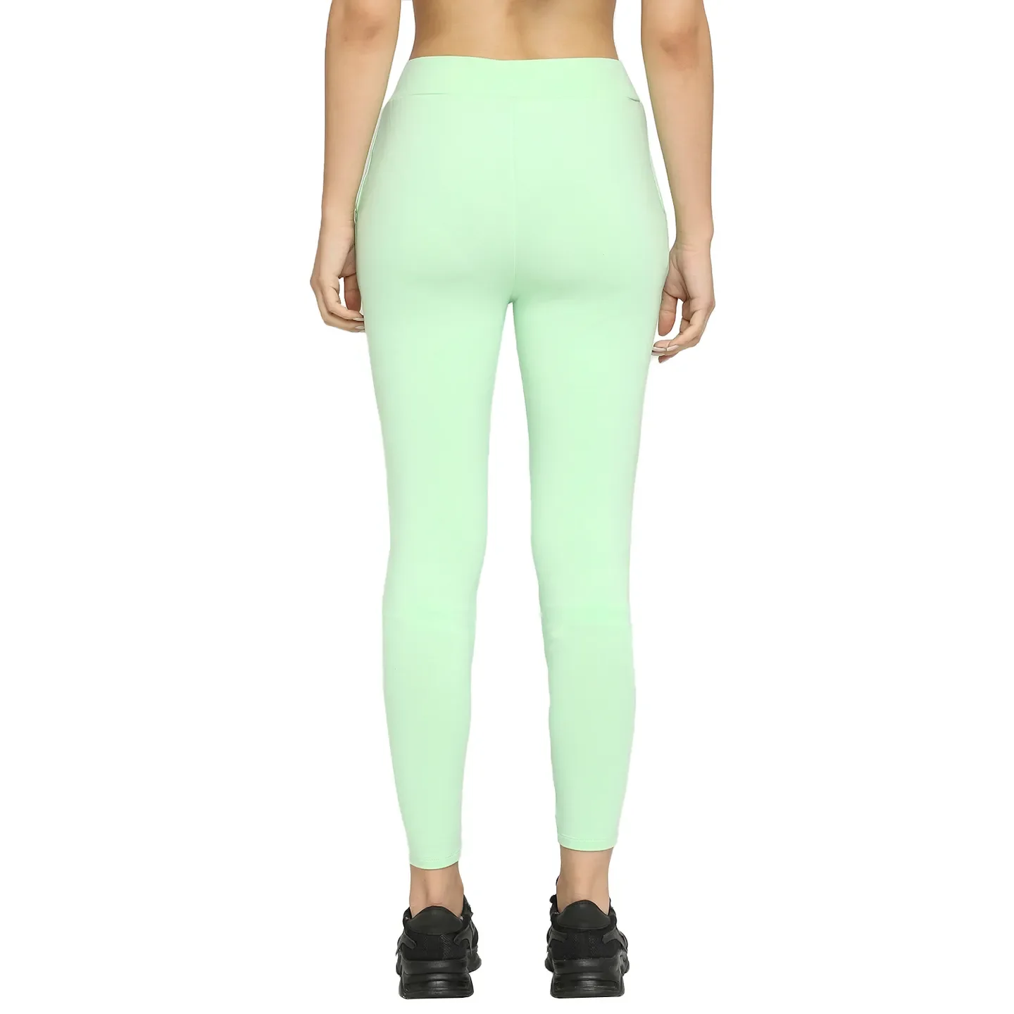 Green Slim Fit Women's Cotton Leggings By Being Human Clothing - Image 4