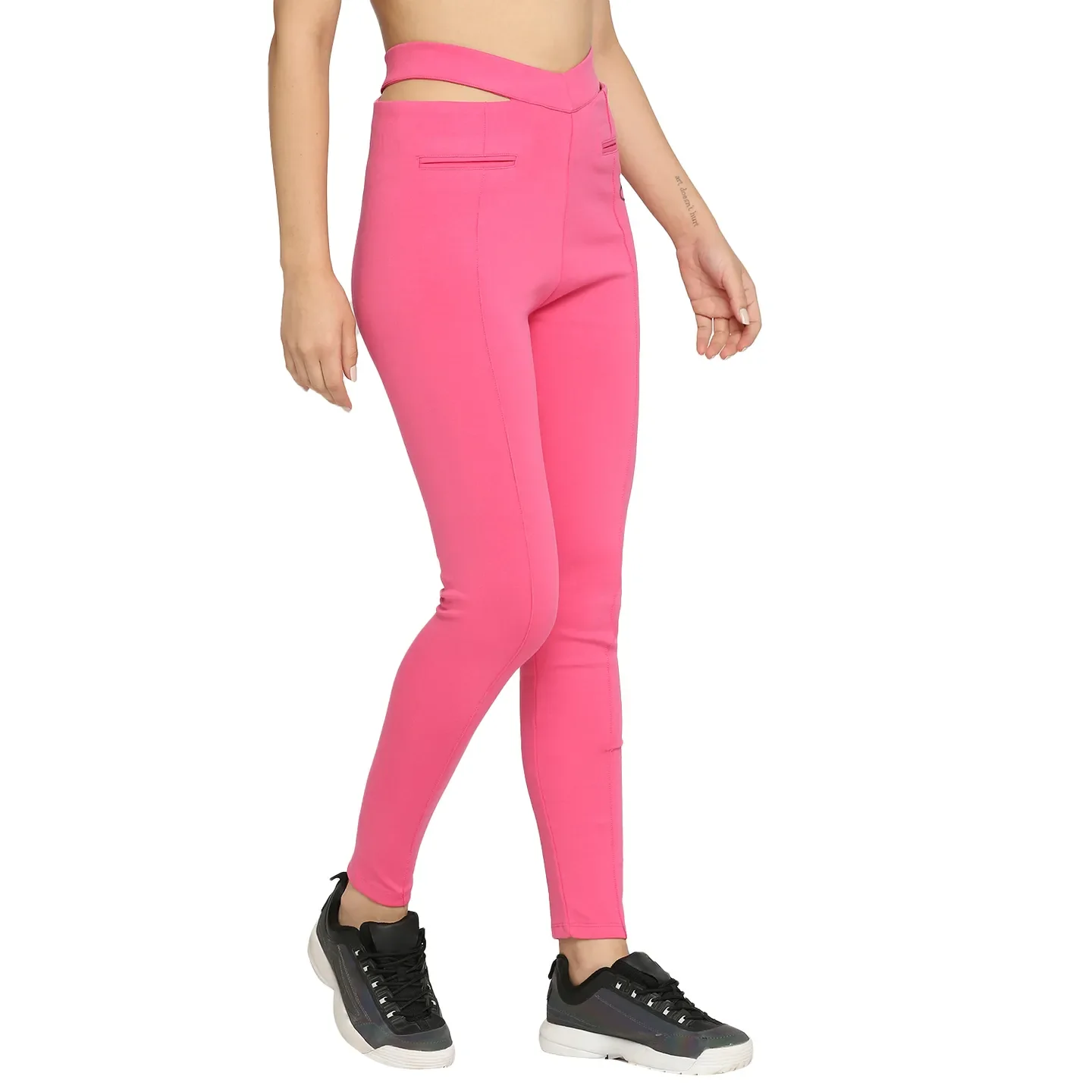 Pink Slim Fit Women's Cotton Leggings By Being Human Clothing - Image 3
