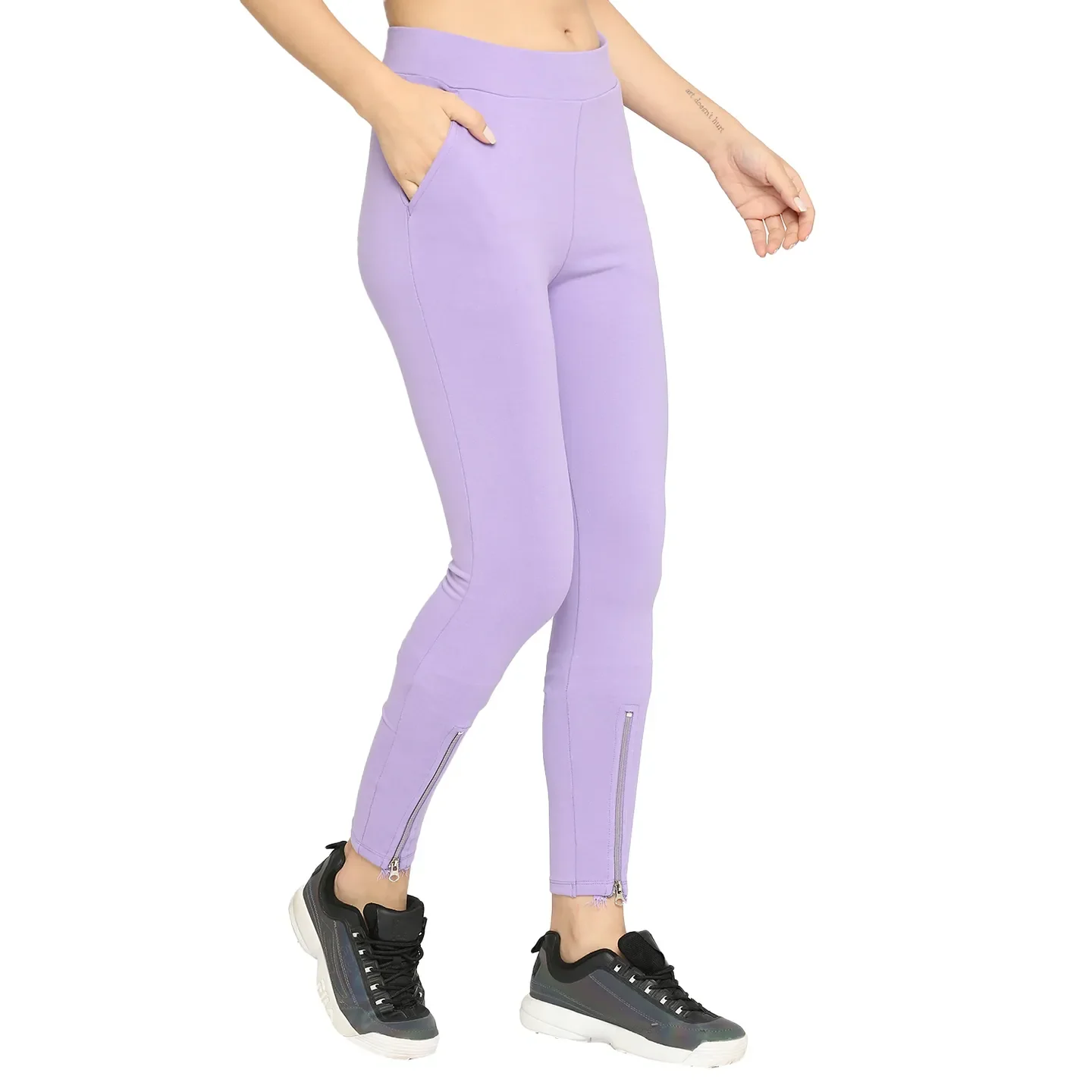 Lilac Slim Fit Women's Cotton Leggings By Being Human Clothing - Image 3
