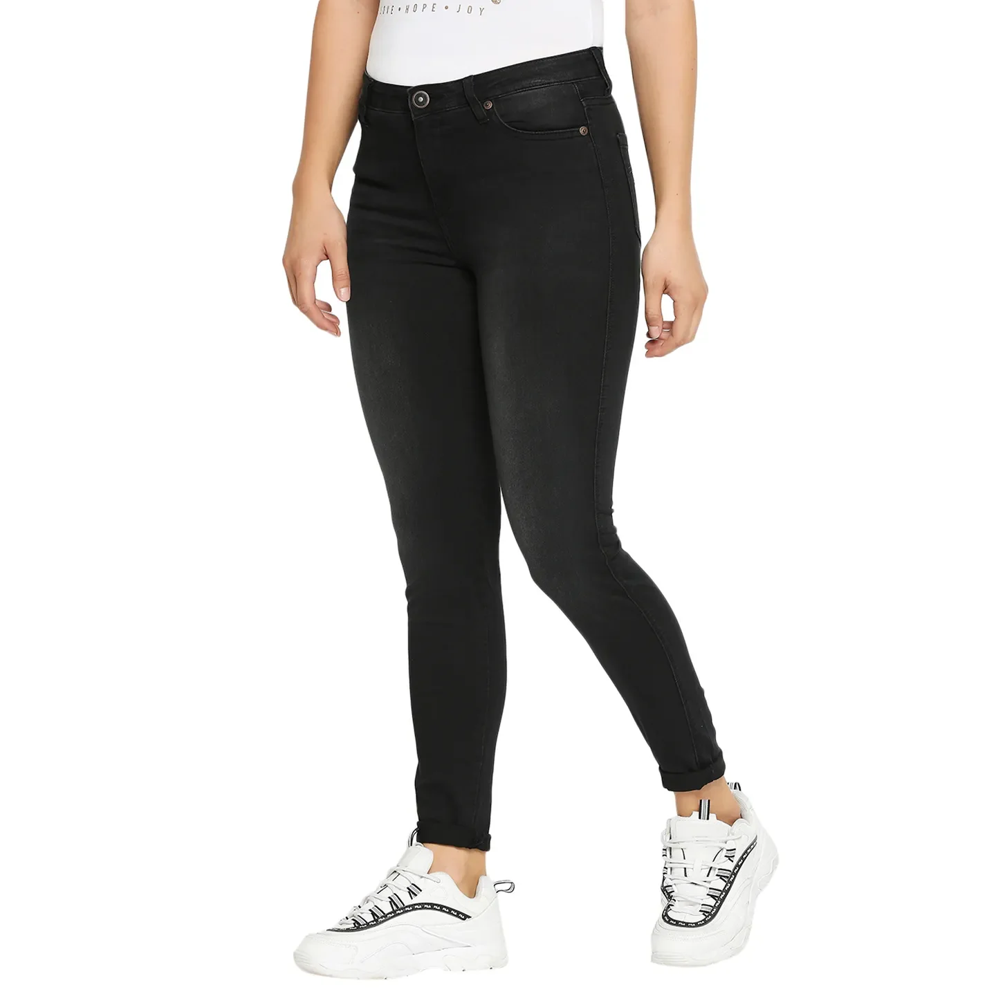 Black Mid Rise Skinny Fit Cotton Women's Denims by Being Human Clothing - Image 3