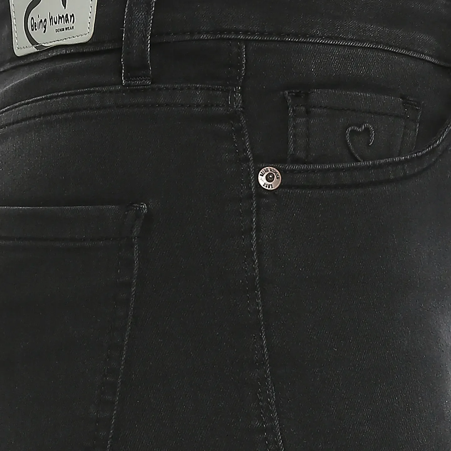 Black Mid Rise Skinny Fit Cotton Women's Denims by Being Human Clothing - Image 4