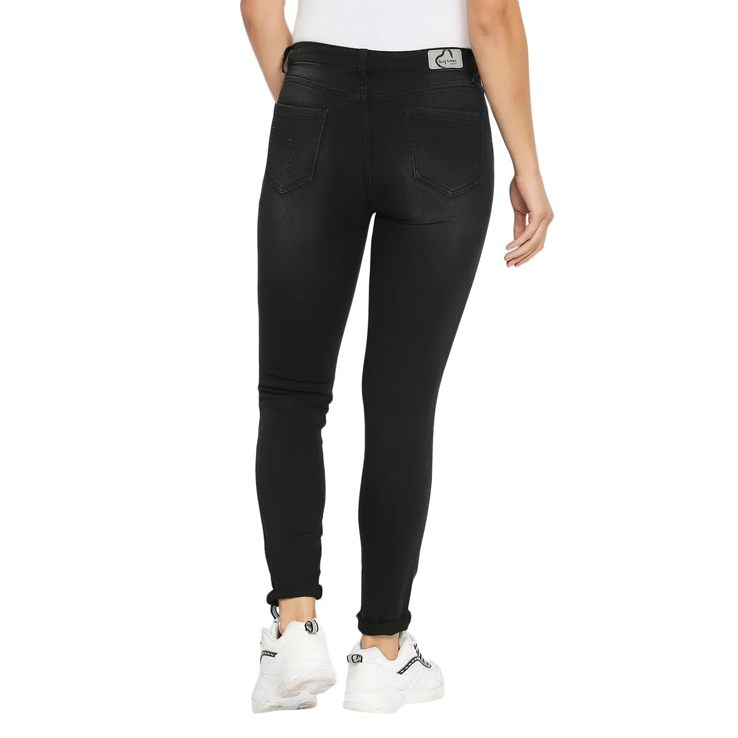 Black Mid Rise Skinny Fit Cotton Women's Denims by Being Human Clothing - Image 5