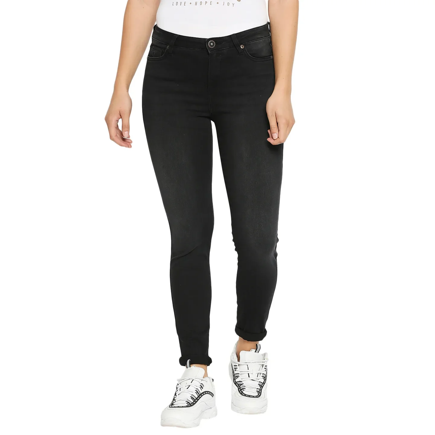 Black Mid Rise Skinny Fit Cotton Women's Denims by Being Human Clothing - Image 6