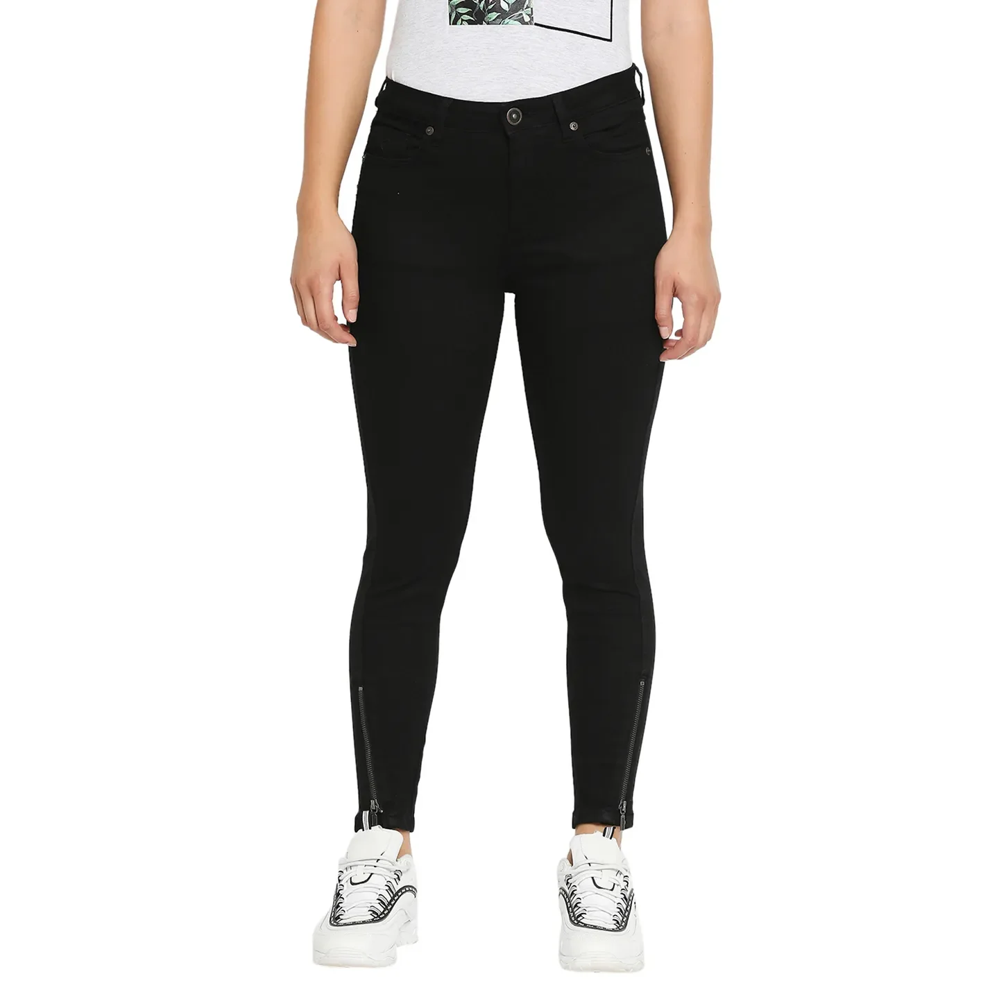 Black Mid Rise Super Skinny Fit Cotton Women's Denims by Being Human Clothing