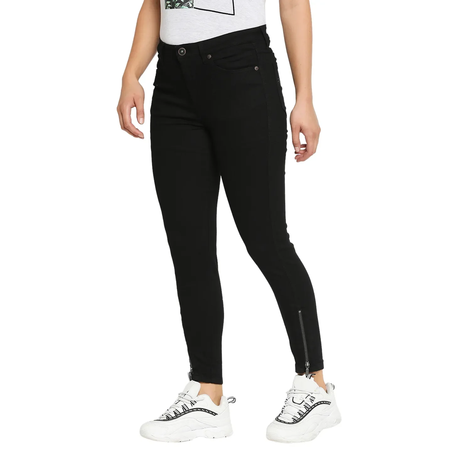 Black Mid Rise Super Skinny Fit Cotton Women's Denims by Being Human Clothing - Image 3