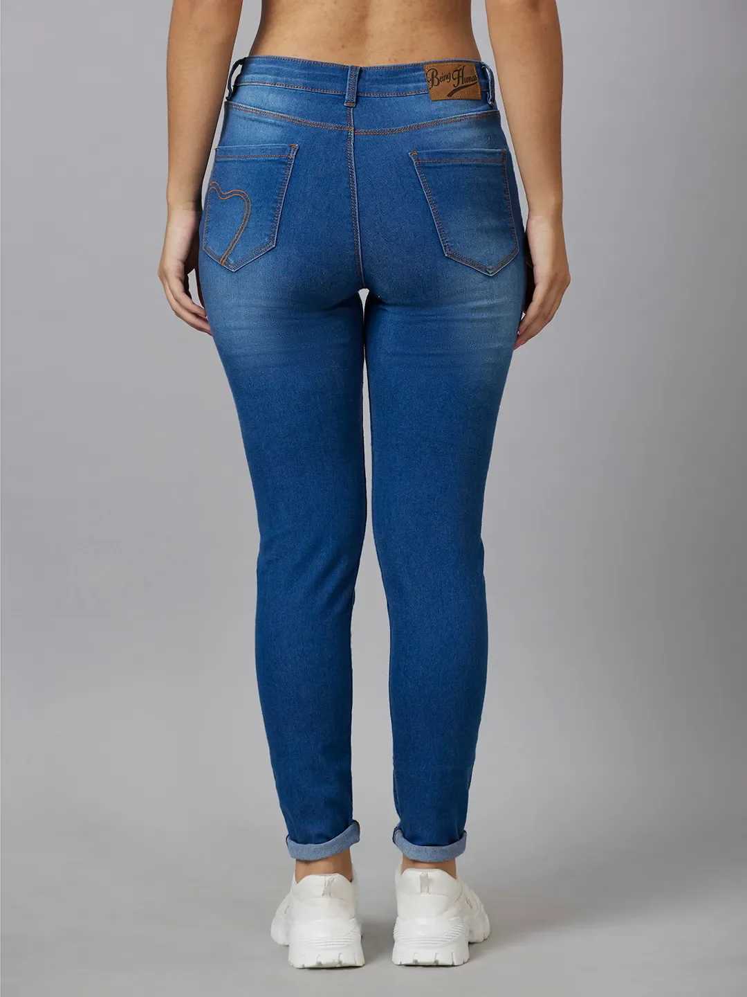 Blue Mid Rise Skinny Fit Cotton Women's Denims by Being Human Clothing - Image 3