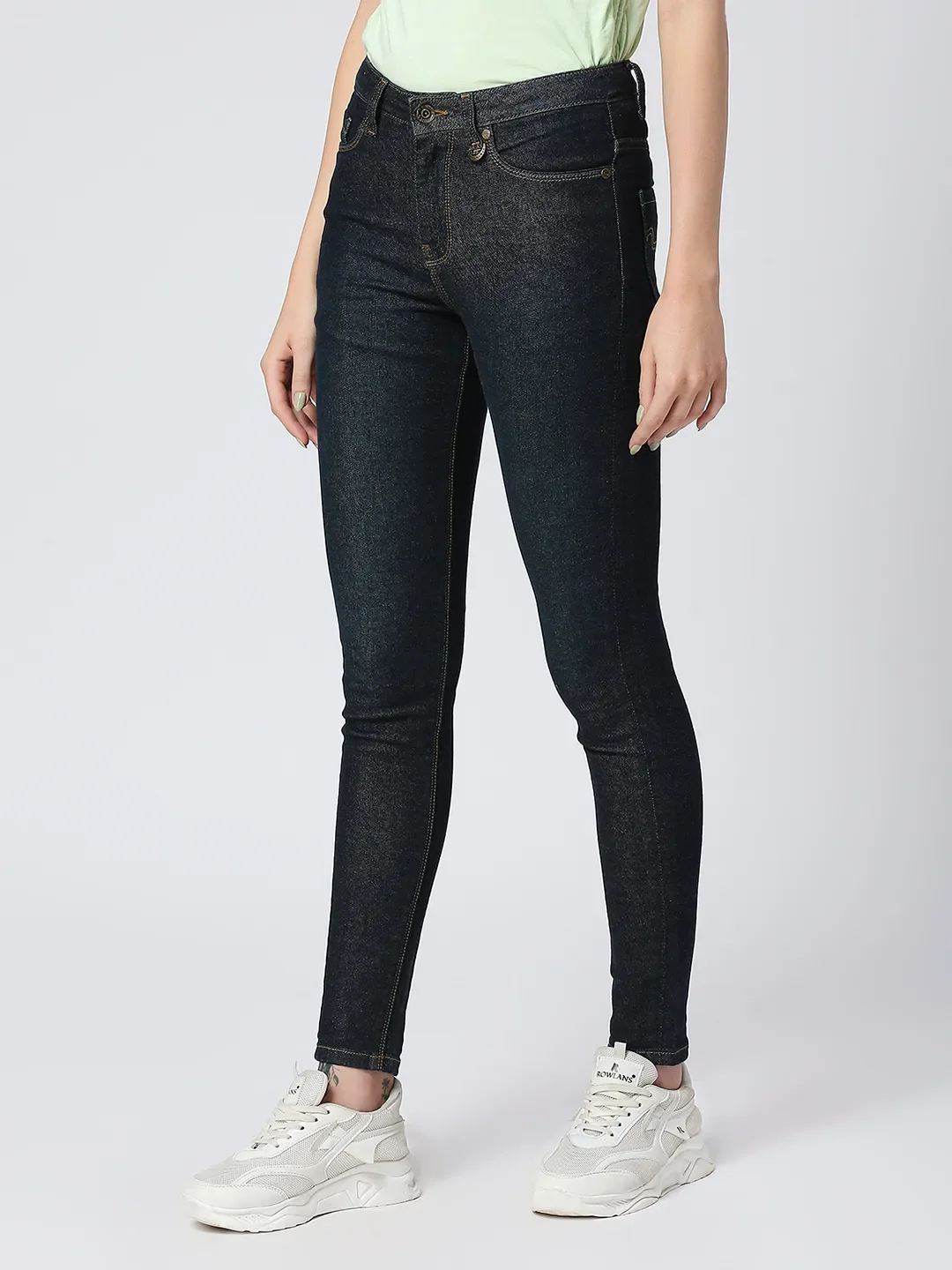 Dark Indigo Mid Rise Skinny Fit Women's Denim By Being Human Clothing - Image 2