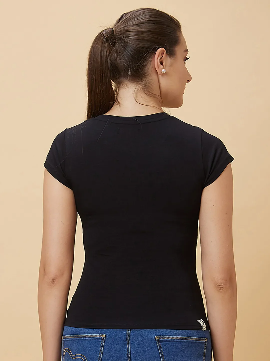 Black Slim Fit Women's Short Sleeve Cropped T-Shirt By Being Human Clothing - Image 3