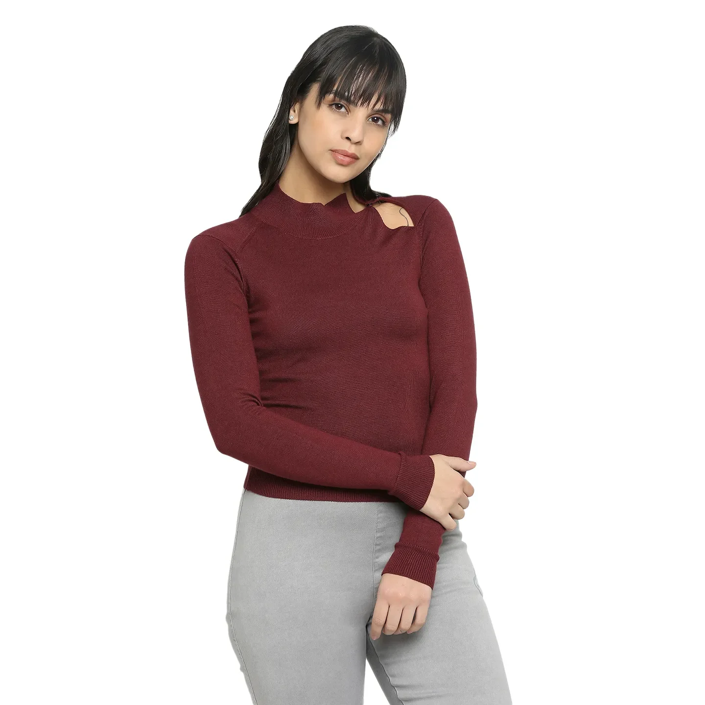 Port Wine Slim Fit Women's Long Sleeve Sweater By Being Human Clothing - Image 3