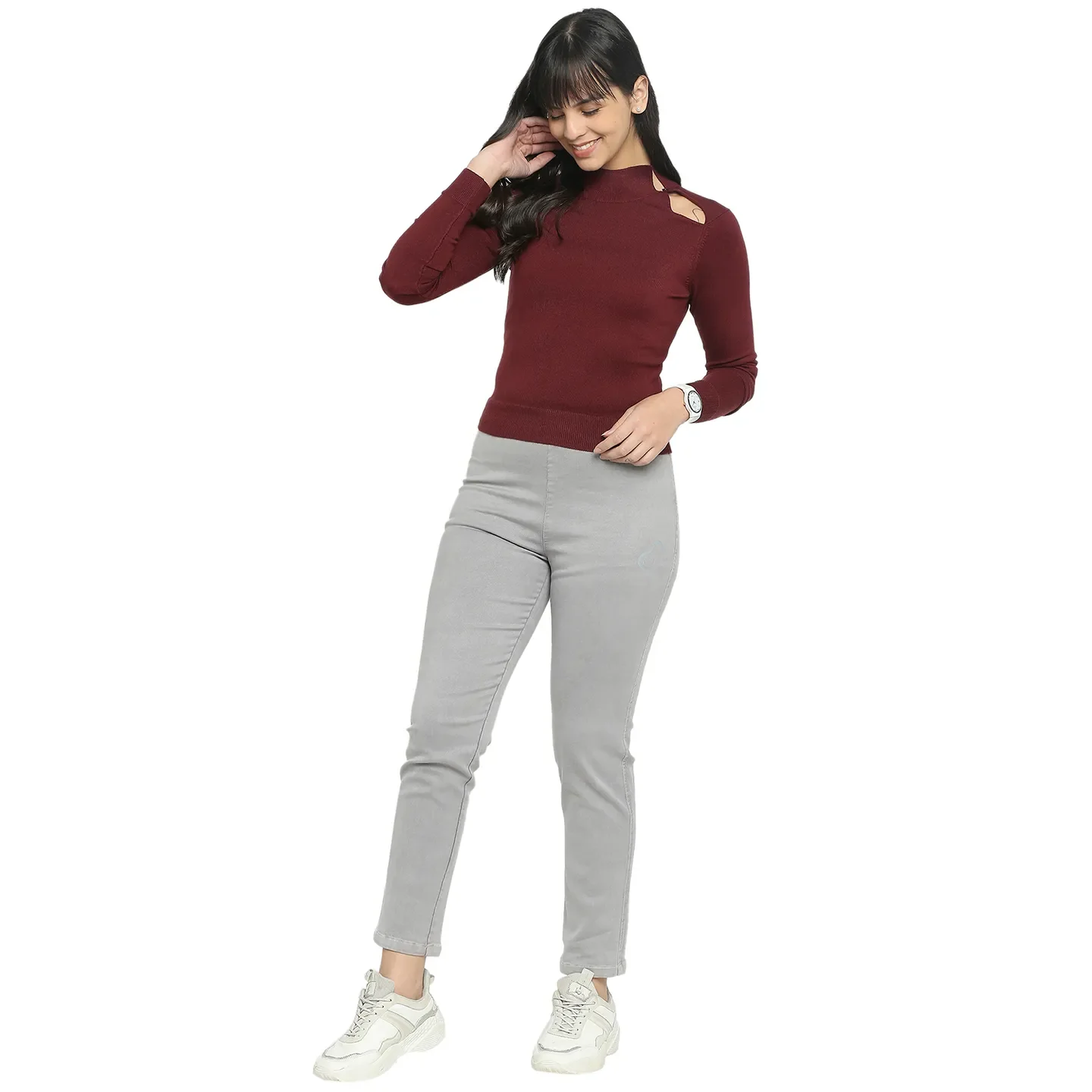 Port Wine Slim Fit Women's Long Sleeve Sweater By Being Human Clothing - Image 6