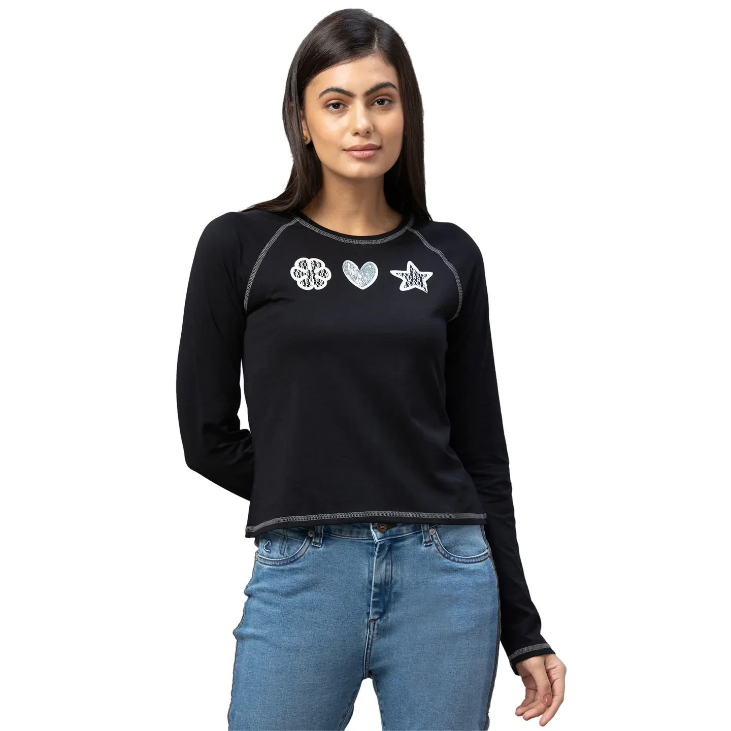 Black Women's Cotton Long Sleeve T-Shirt By Being Human Clothing - Image 2