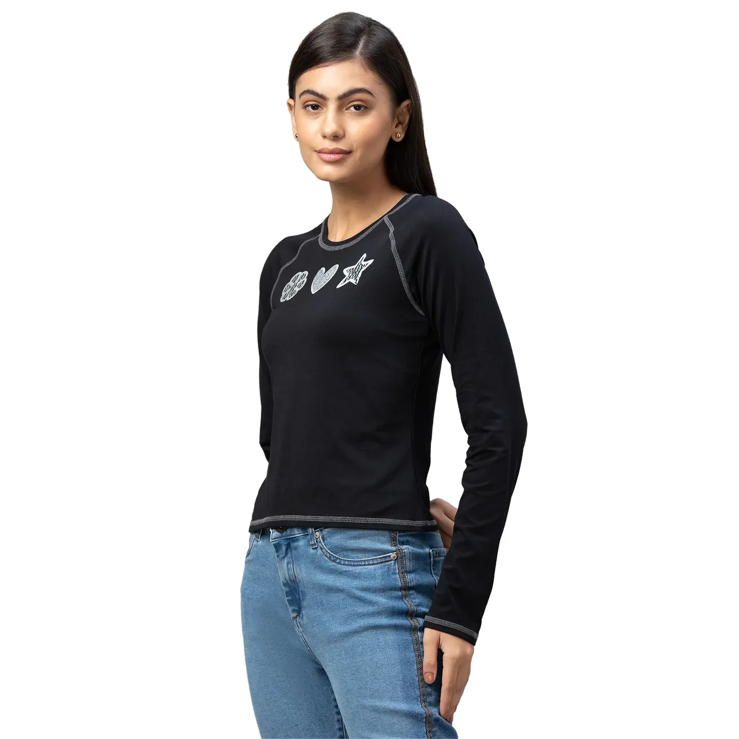 Black Women's Cotton Long Sleeve T-Shirt By Being Human Clothing - Image 3