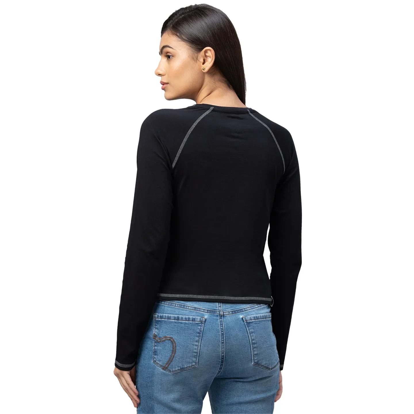 Black Women's Cotton Long Sleeve T-Shirt By Being Human Clothing - Image 4