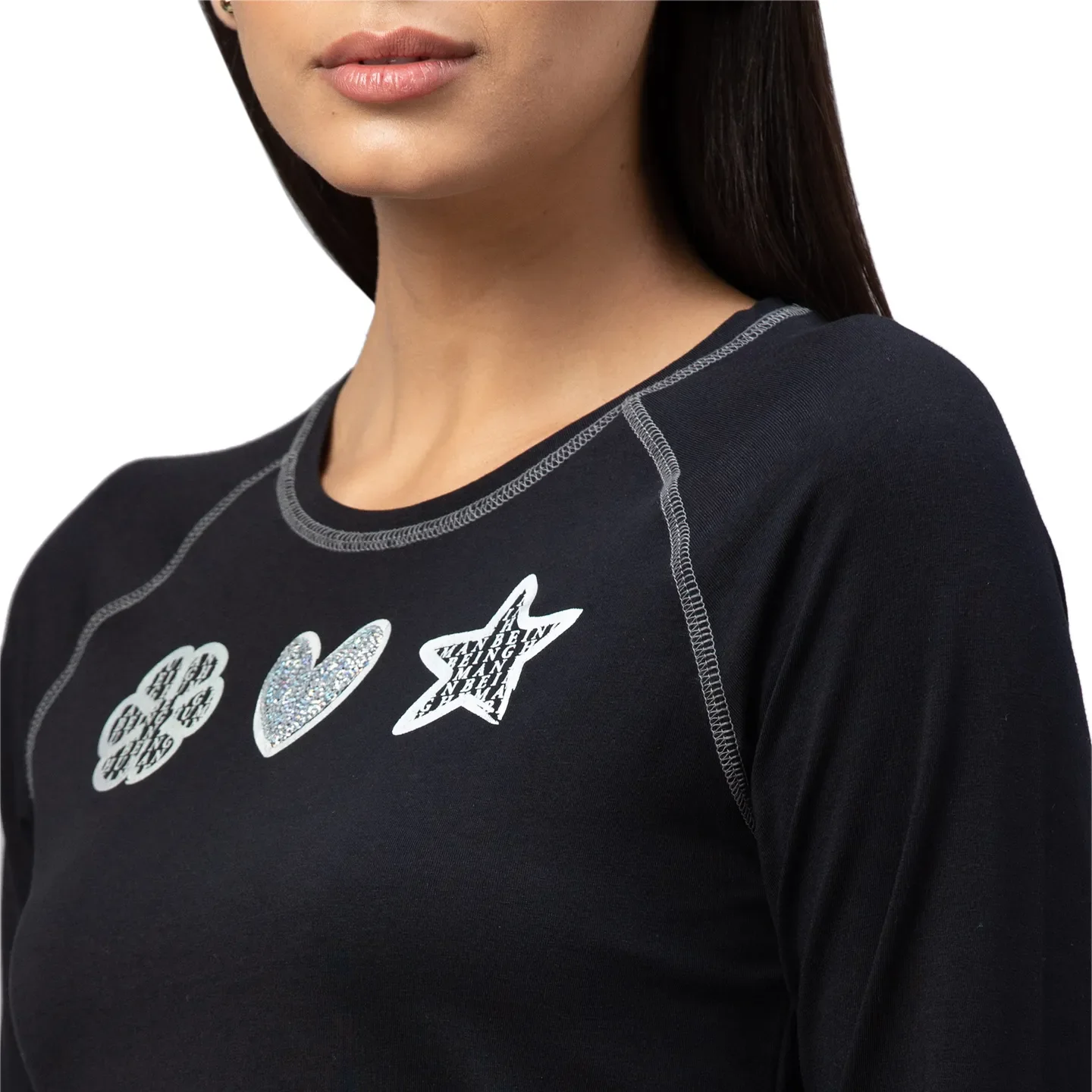 Black Women's Cotton Long Sleeve T-Shirt By Being Human Clothing - Image 5