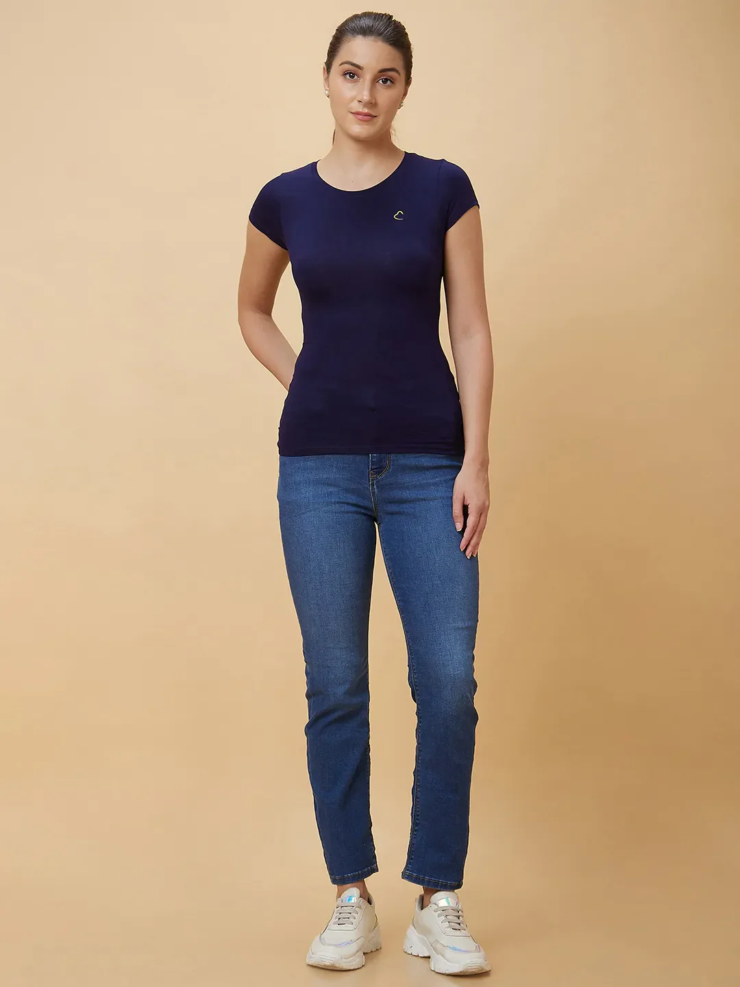 Navy Slim Fit Short Sleeve Women's T-Shirt By Being Human Clothing - Image 2