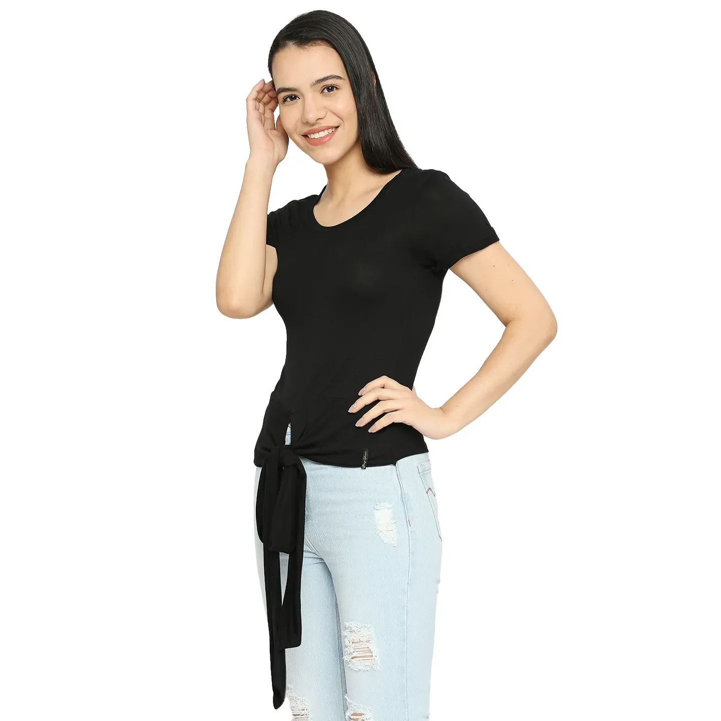 Black Easy Fit Women's Viscose T-Shirt By Being Human Clothing - Image 2