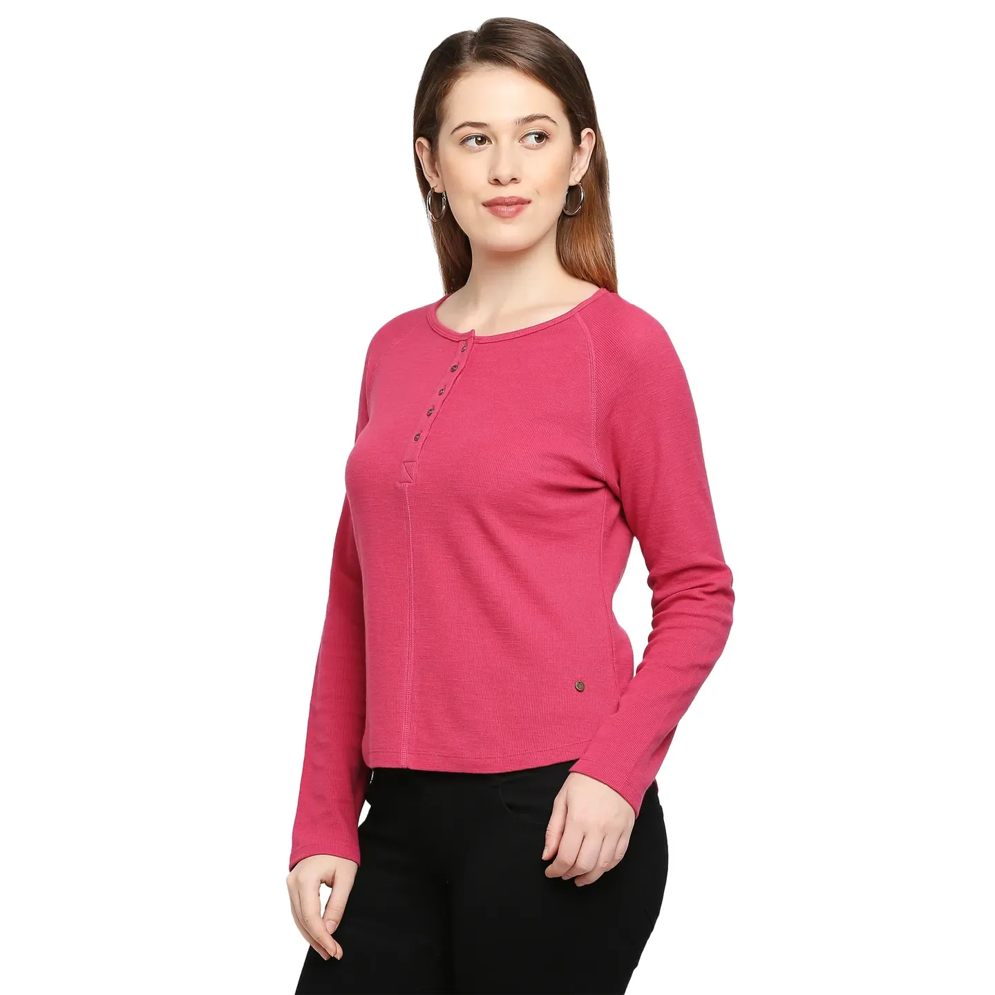 Red Slim Fit Round Neck Long Sleeves Cotton Women's T-Shirt by Being Human Clothing - Image 2