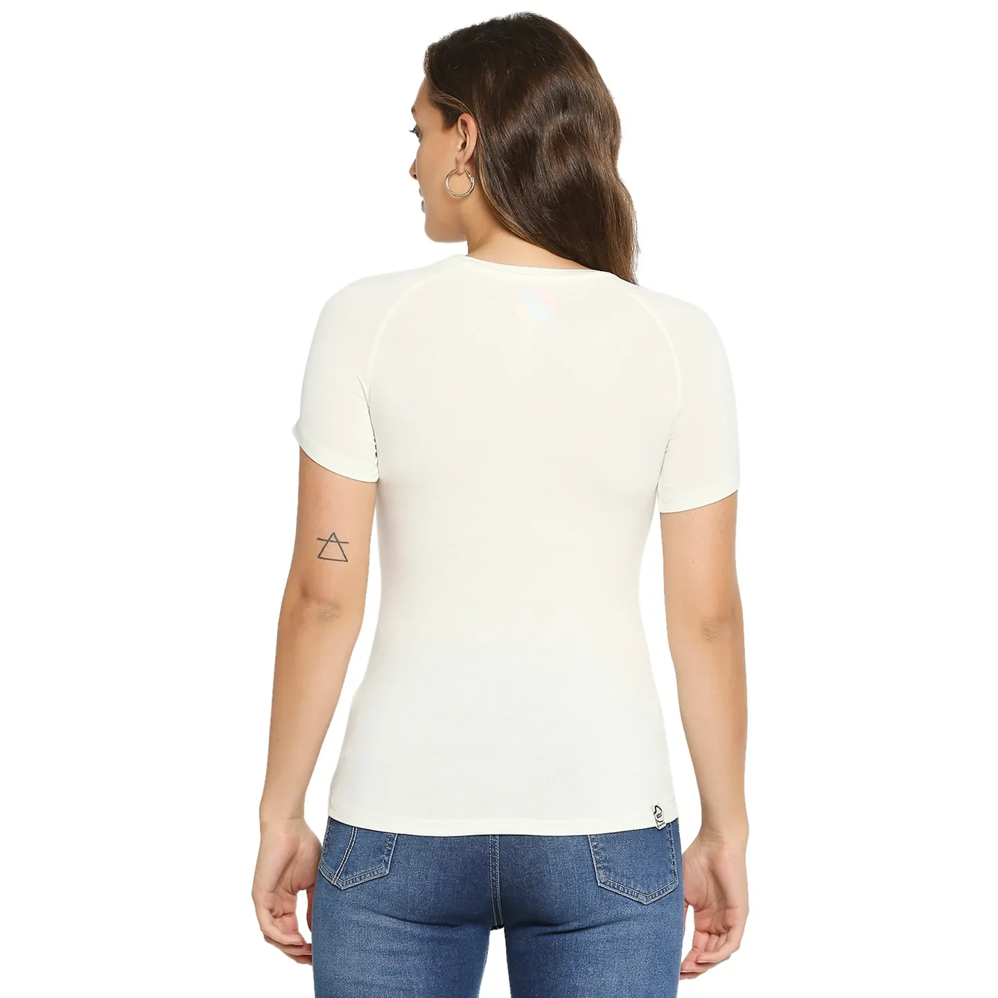 White Slim Fit Round Neck Raglan Sleeves Cotton Women's T-Shirt by Being Human Clothing - Image 3