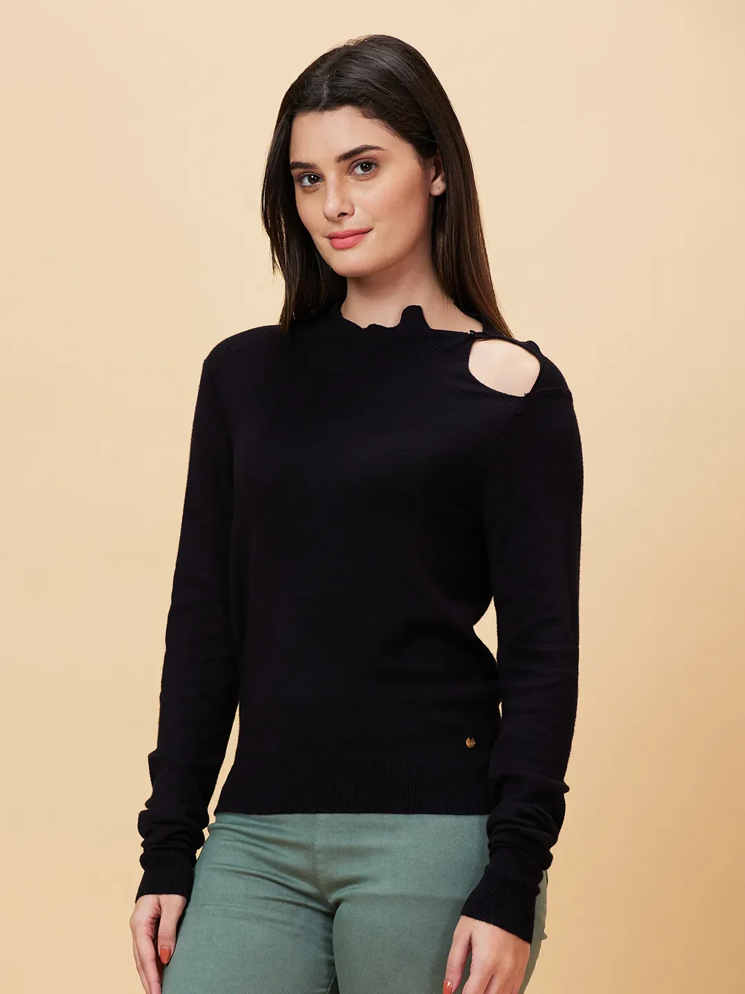 Black Slim Fit Women's Long Sleeve Sweater By Being Human Clothing - Image 3