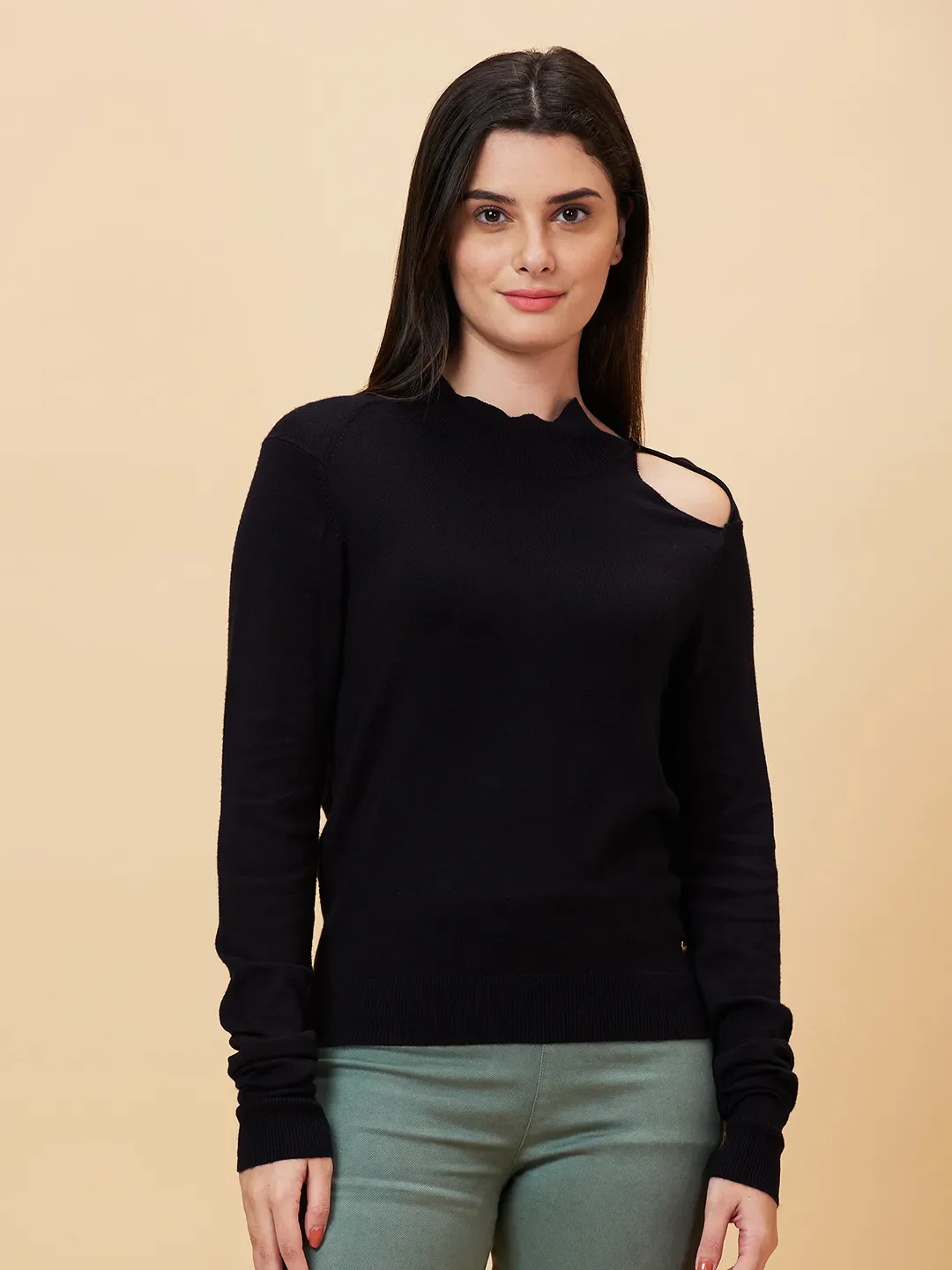 Black Slim Fit Women's Long Sleeve Sweater By Being Human Clothing - Image 6
