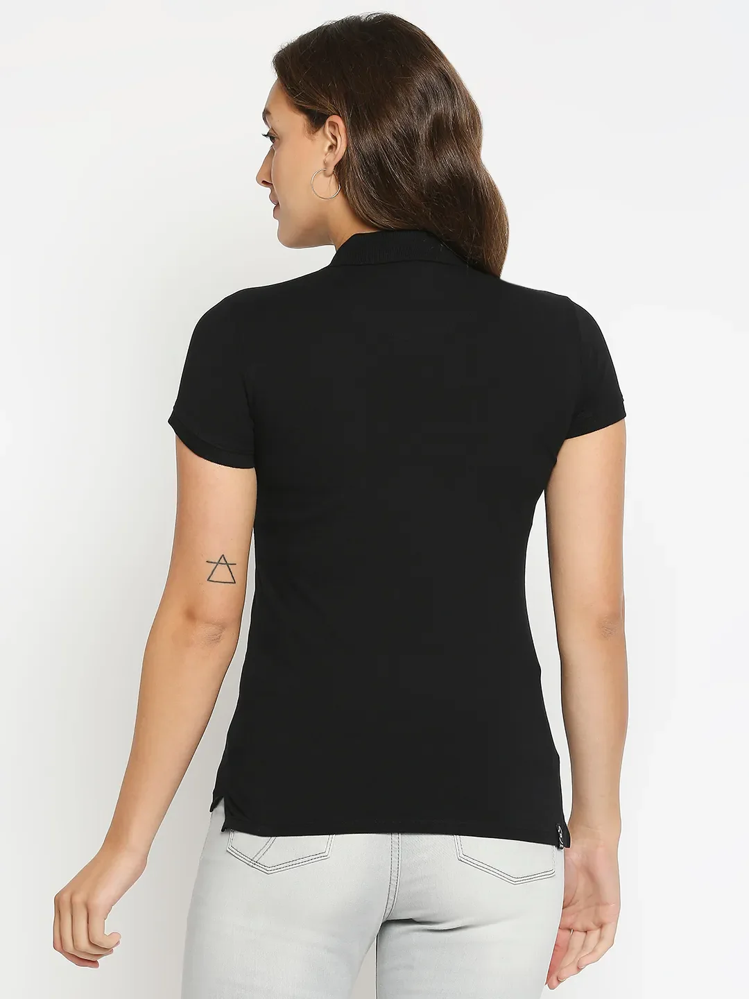 Black Slim Fit Polo Collar Short Sleeves Cotton Women's T-Shirt by Being Human Clothing - Image 3