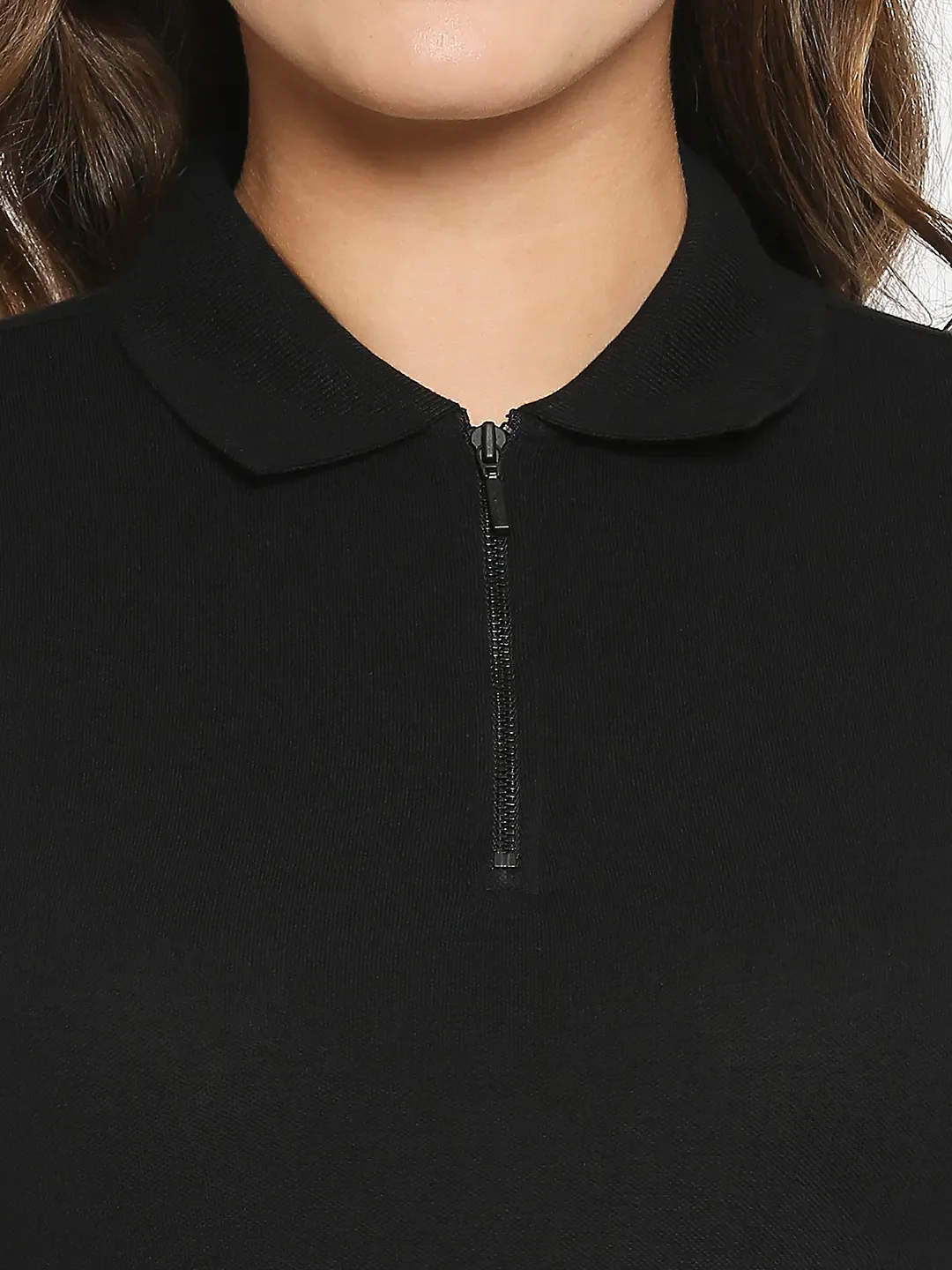 Black Slim Fit Polo Collar Short Sleeves Cotton Women's T-Shirt by Being Human Clothing - Image 4