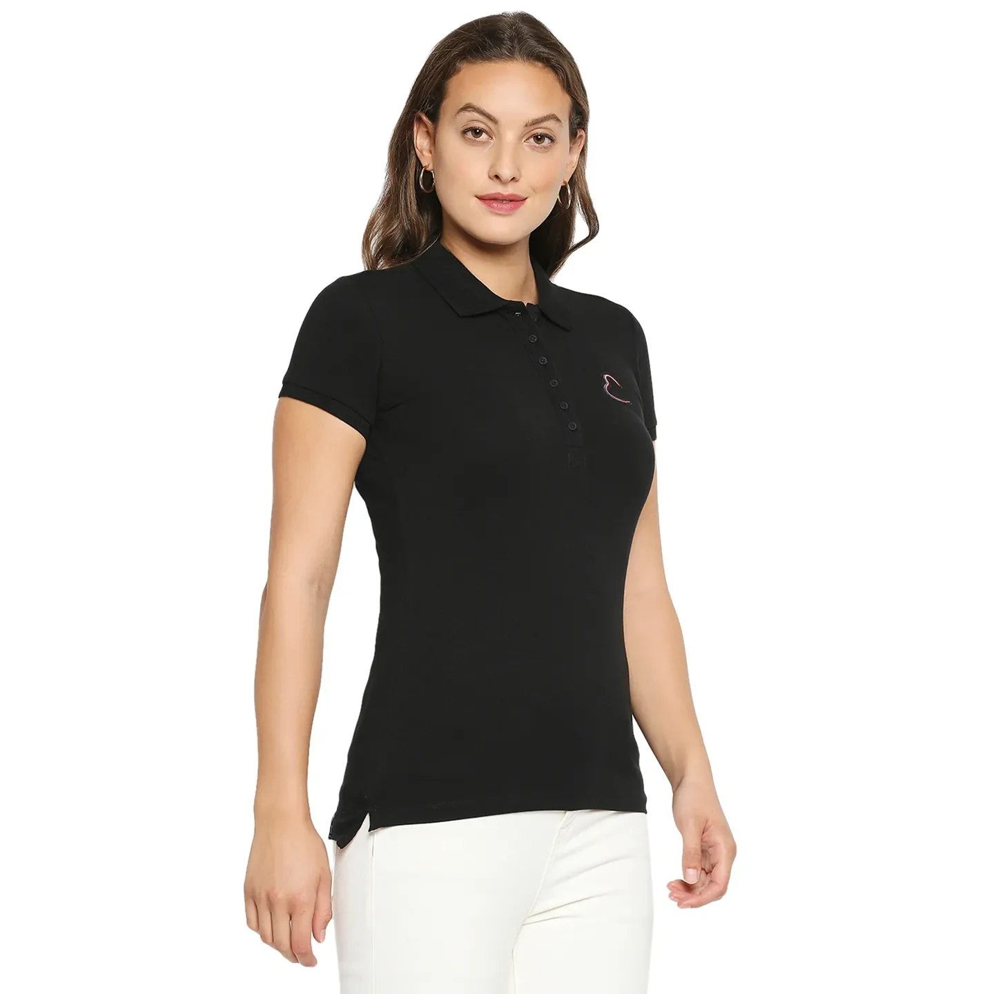 Black Slim Fit Polo Collar Short Sleeves Cotton Women's T-Shirt by Being Human Clothing - Image 4