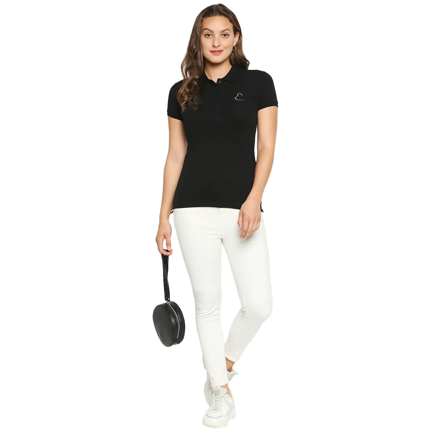 Black Slim Fit Polo Collar Short Sleeves Cotton Women's T-Shirt by Being Human Clothing - Image 5