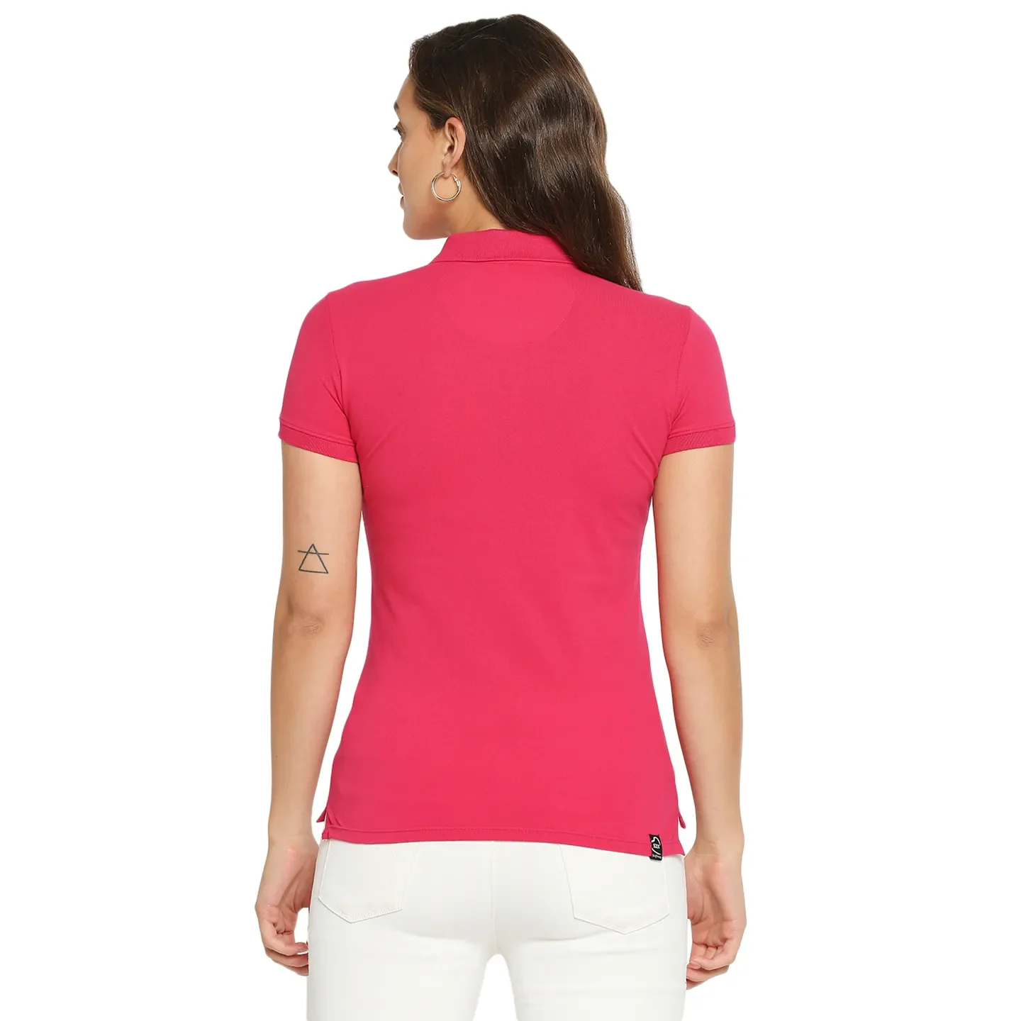 Pink Slim Fit Polo Collar Short Sleeves Cotton Women's T-Shirt by Being Human Clothing - Image 2