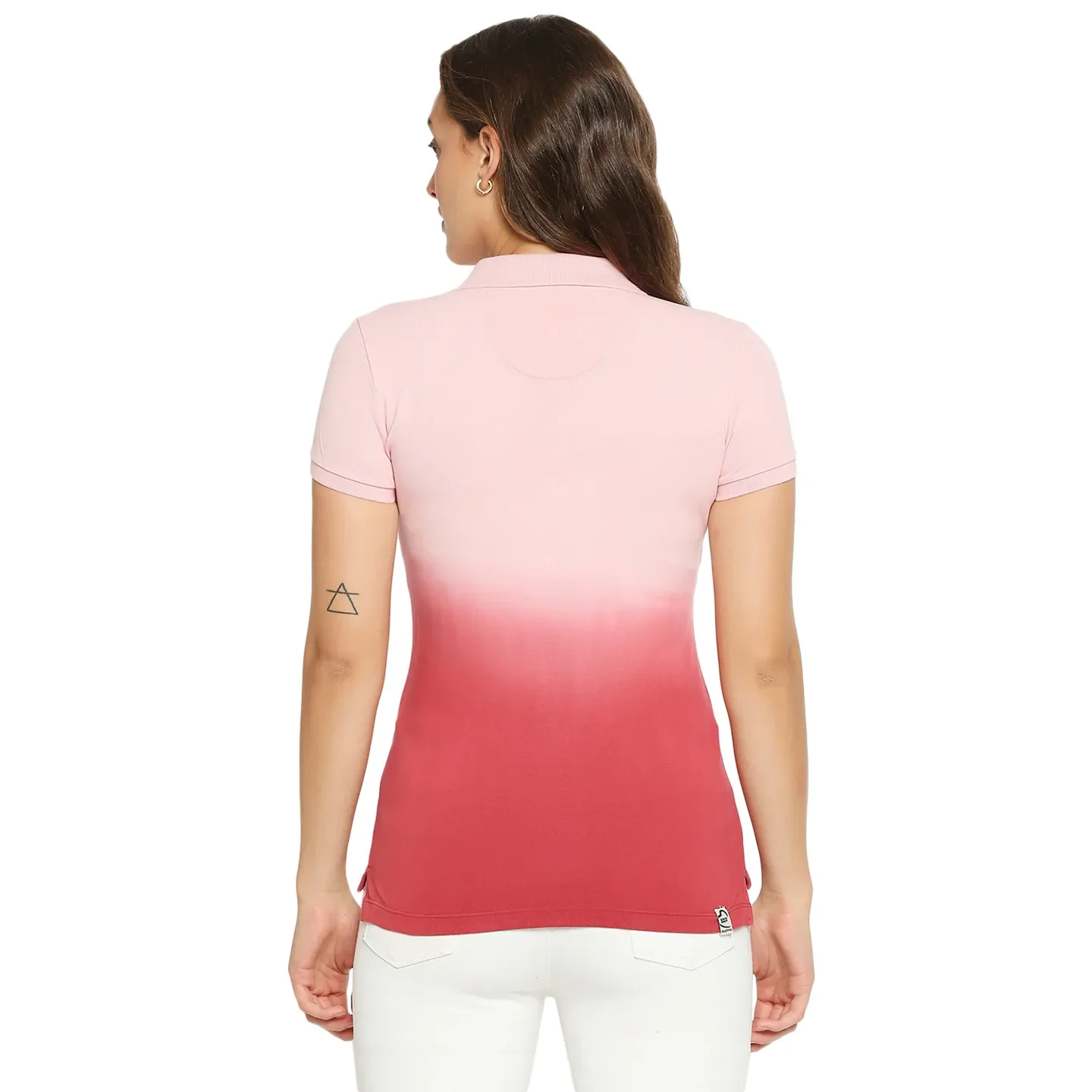 Pink Slim Fit Polo Collar Short Sleeves Cotton Women's T-Shirt by Being Human Clothing - Image 3