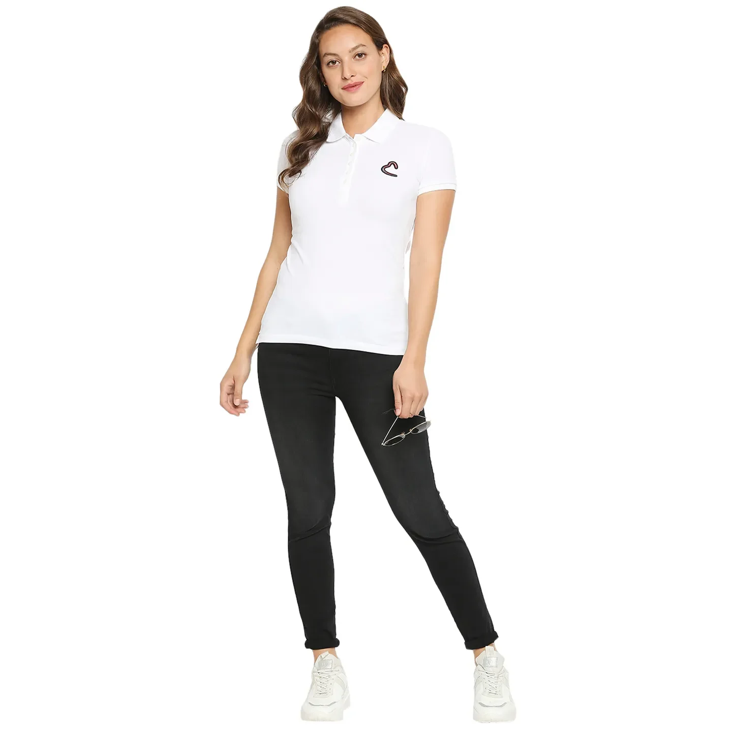 White Slim Fit Polo Collar Short Sleeves Cotton Women's T-Shirt by Being Human Clothing - Image 5