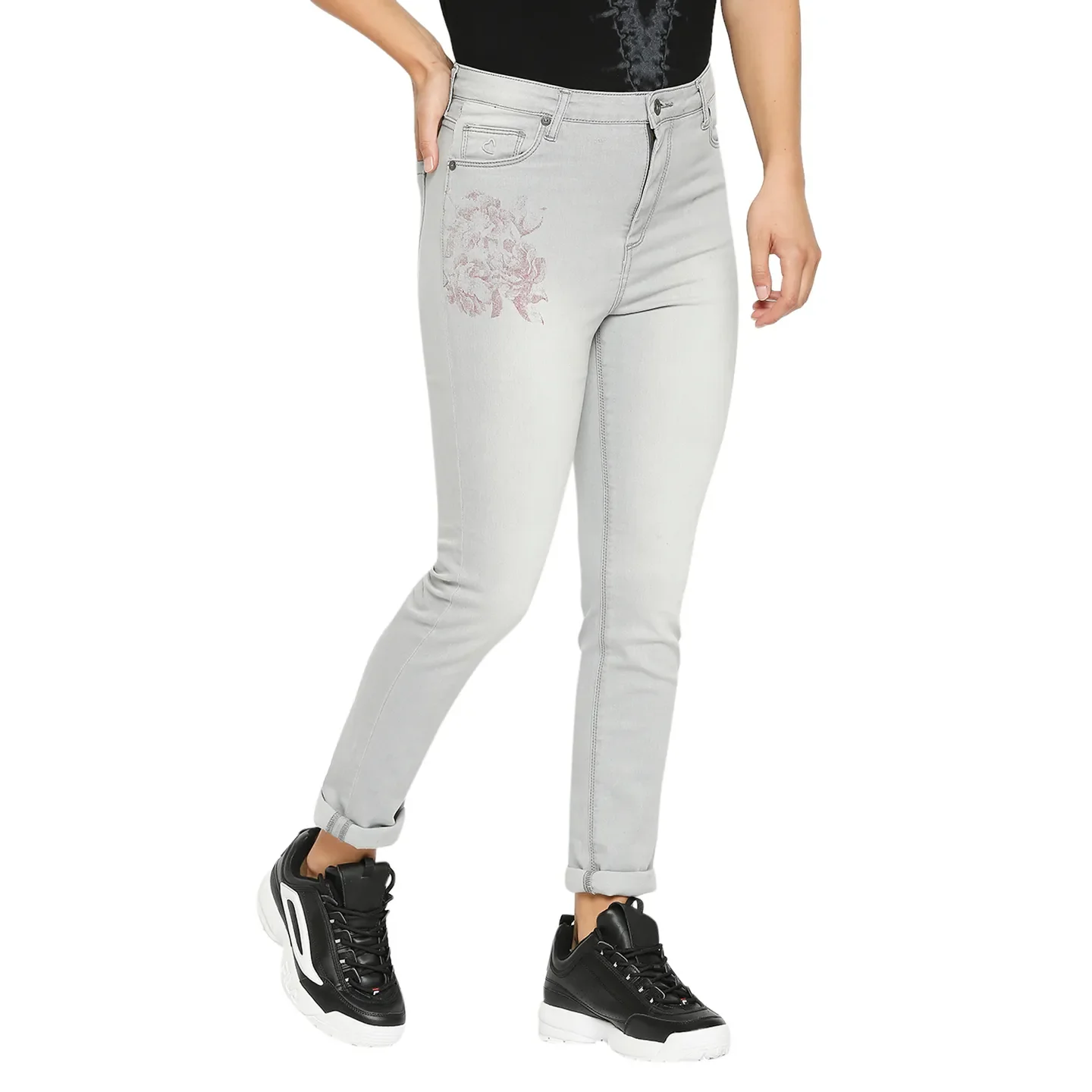 Grey High Rise Straight Fit Women's Denim By Being Human Clothing - Image 3