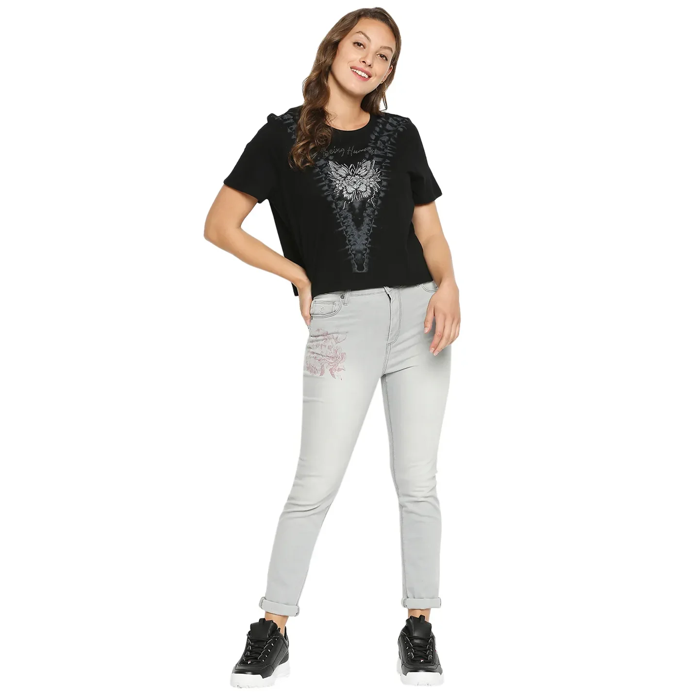 Grey High Rise Straight Fit Women's Denim By Being Human Clothing - Image 4