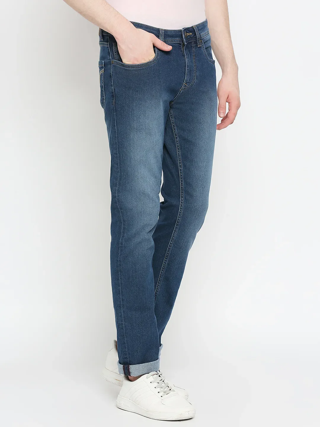 Blue Slim Straight Fit Men's Denims by Being Human Clothing - Image 3