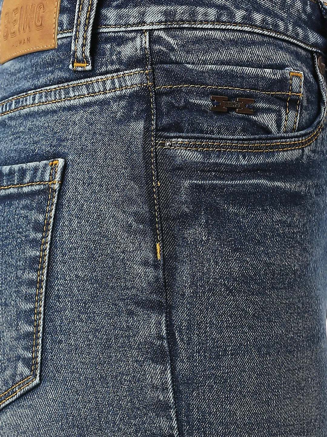 Dark Blue Slim Straight High Rise Women's Denim By Being Human Clothing - Image 3