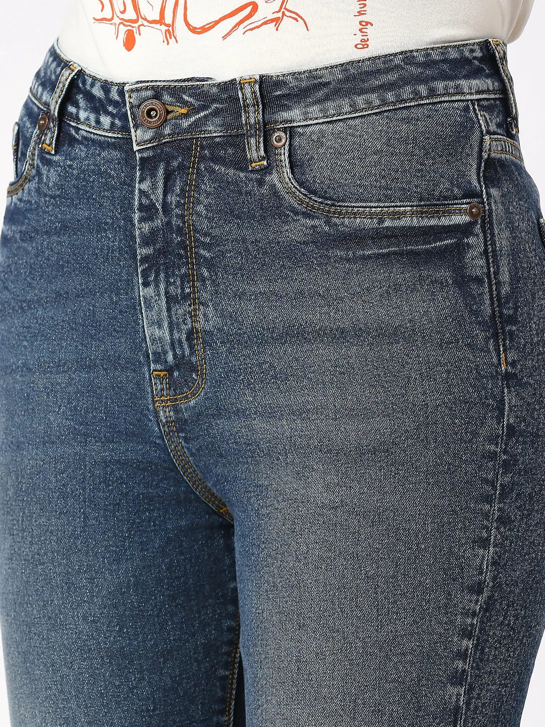 Dark Blue Slim Straight High Rise Women's Denim By Being Human Clothing - Image 4