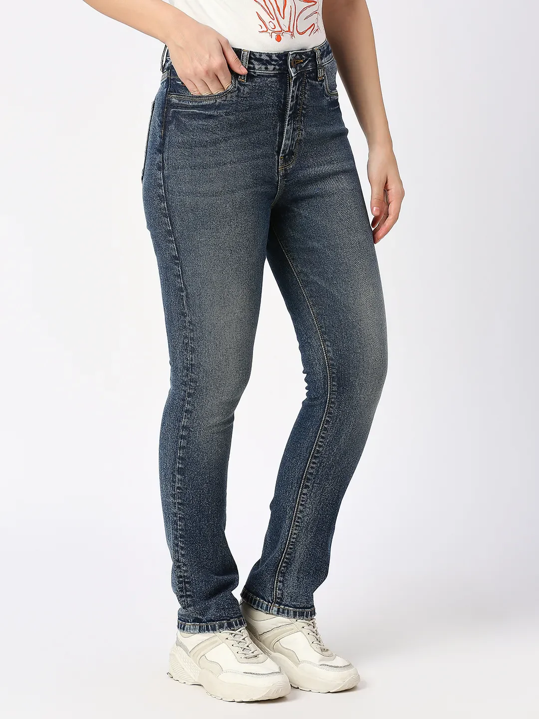 Dark Blue Slim Straight High Rise Women's Denim By Being Human Clothing - Image 6