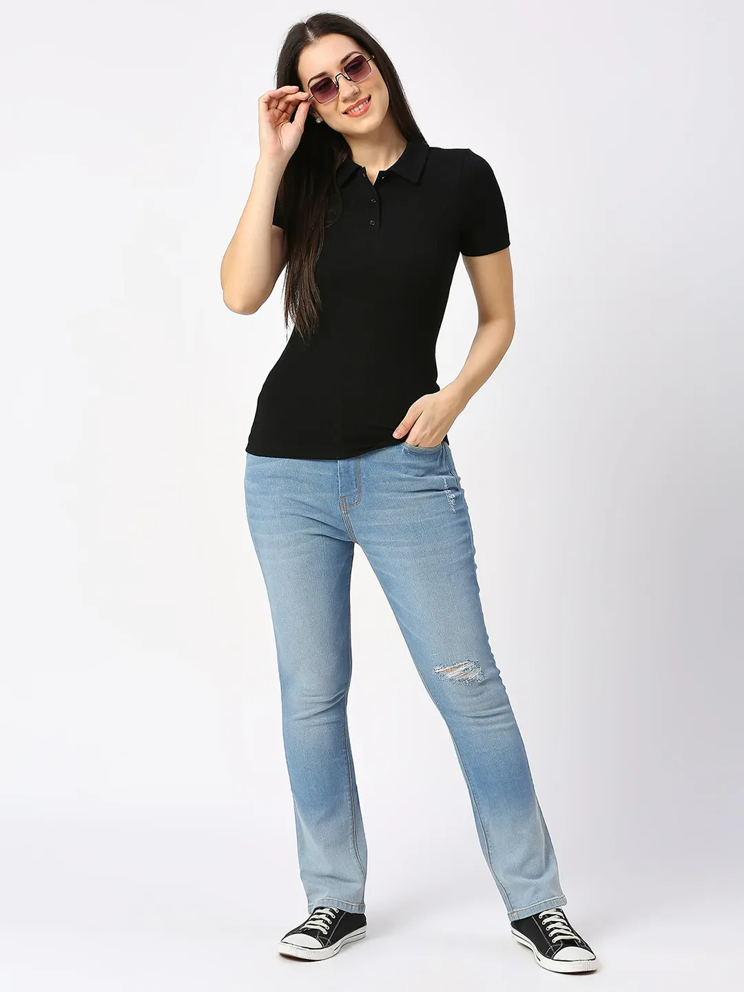 Light Blue Slim Straight High Rise Women's Denim By Being Human Clothing - Image 6