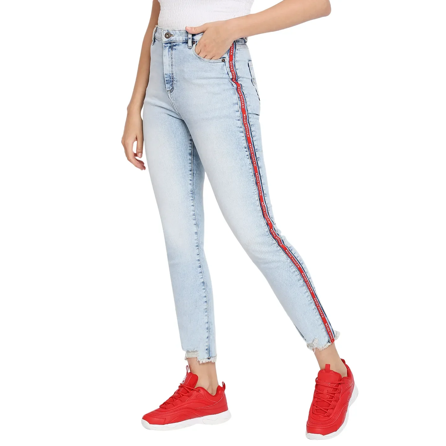 Blue High Rise Straight Fit Cotton Women's Denims by Being Human Clothing - Image 2