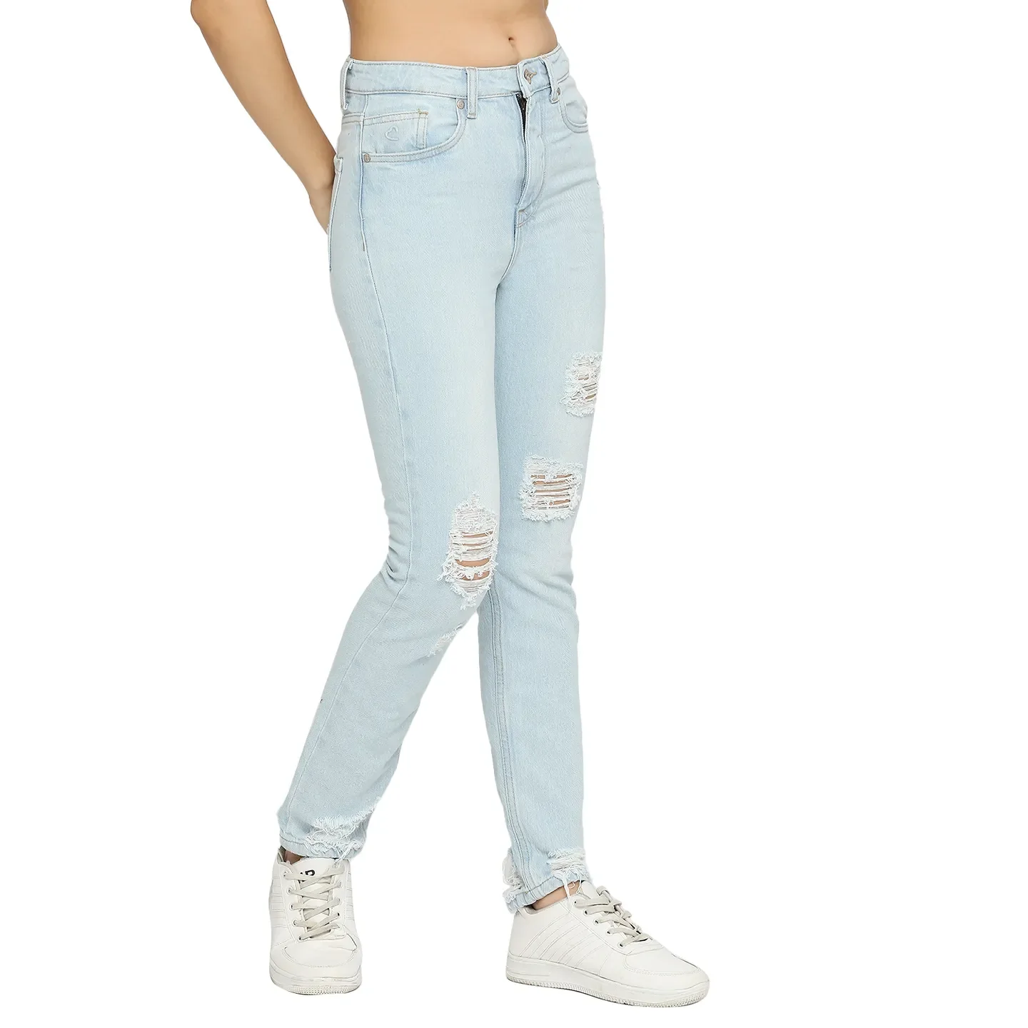 Light Blue High Rise Straight Fit Women's Denim By Being Human Clothing - Image 3