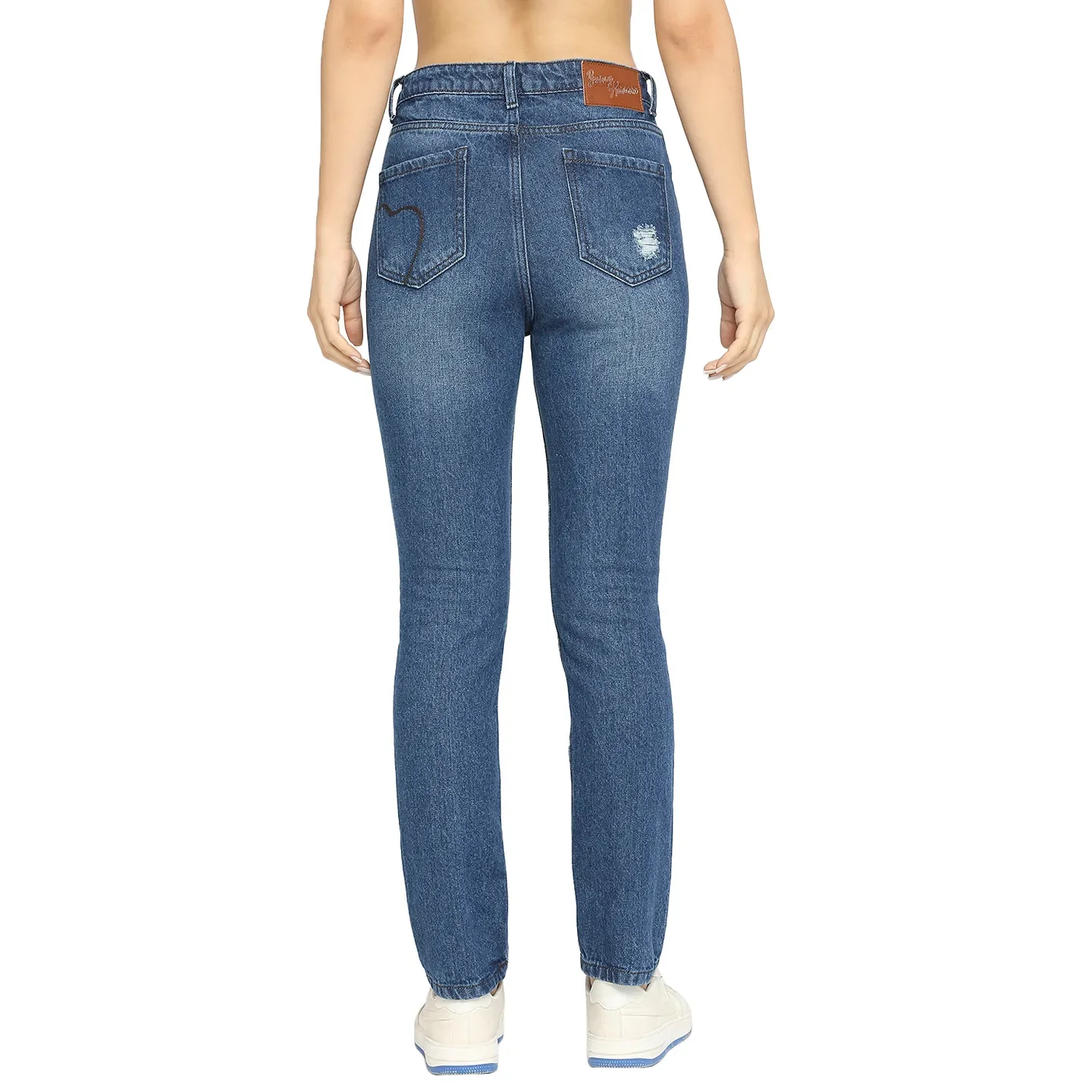 Blue High Rise Straight Fit Women's Destressed Denim By Being Human Clothing - Image 4