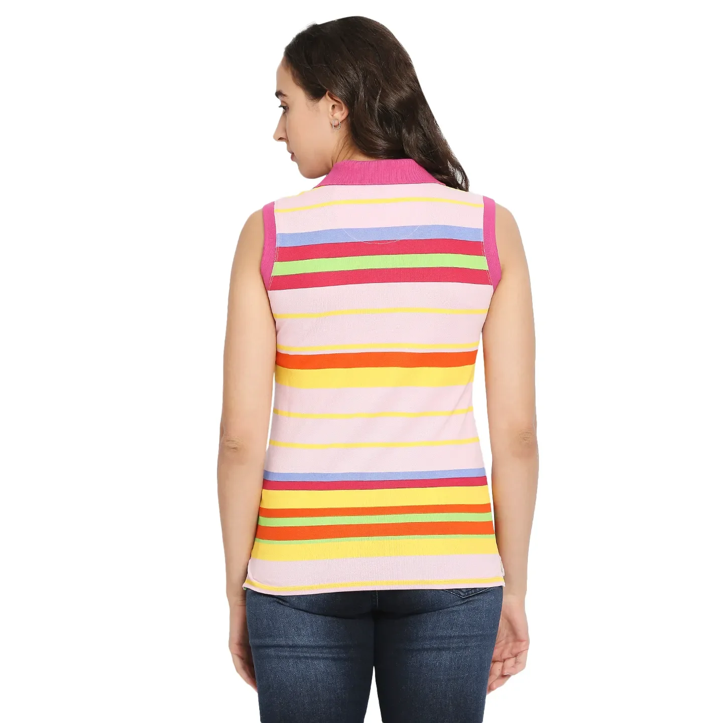 Pink Tank Fit Polo Collar Short Sleeves Cotton Women's T-Shirt by Being Human Clothing - Image 4