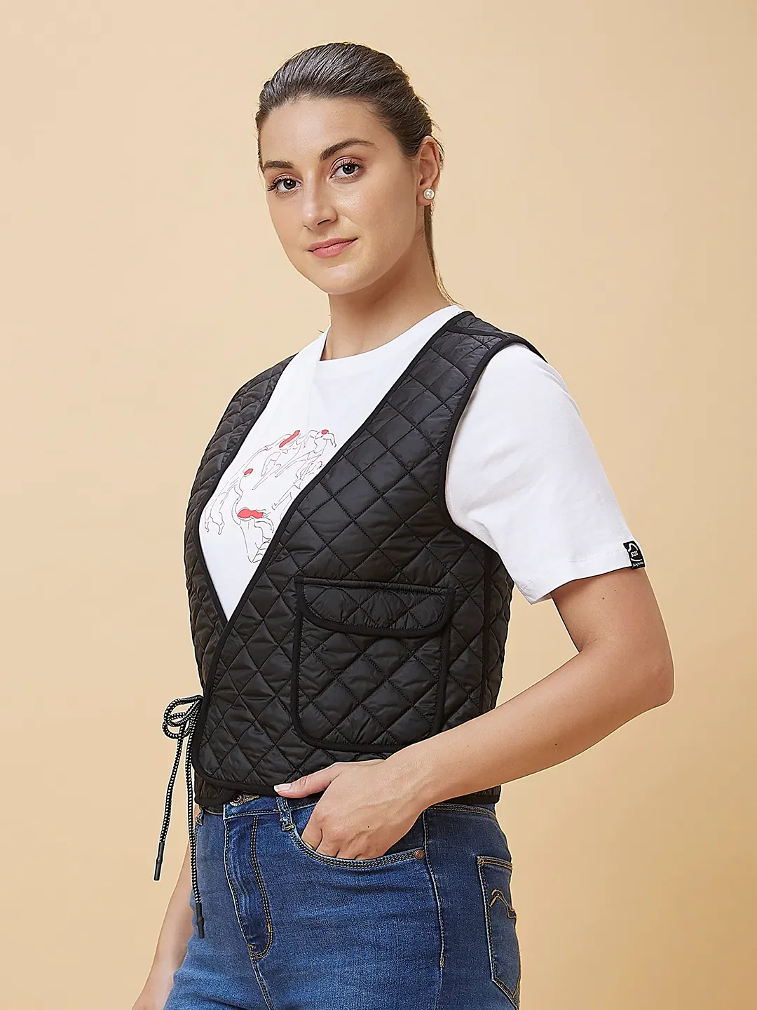 Black & White Waist Coat Women's Jacket By Being Human Clothing - Image 4