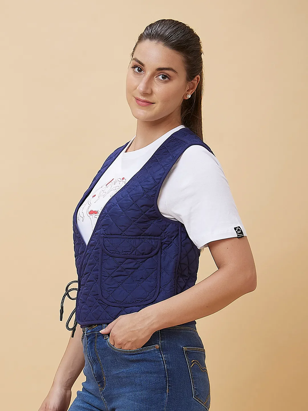 Cobalt & Black Waist Coat Women's Jacket By Being Human Clothing - Image 4